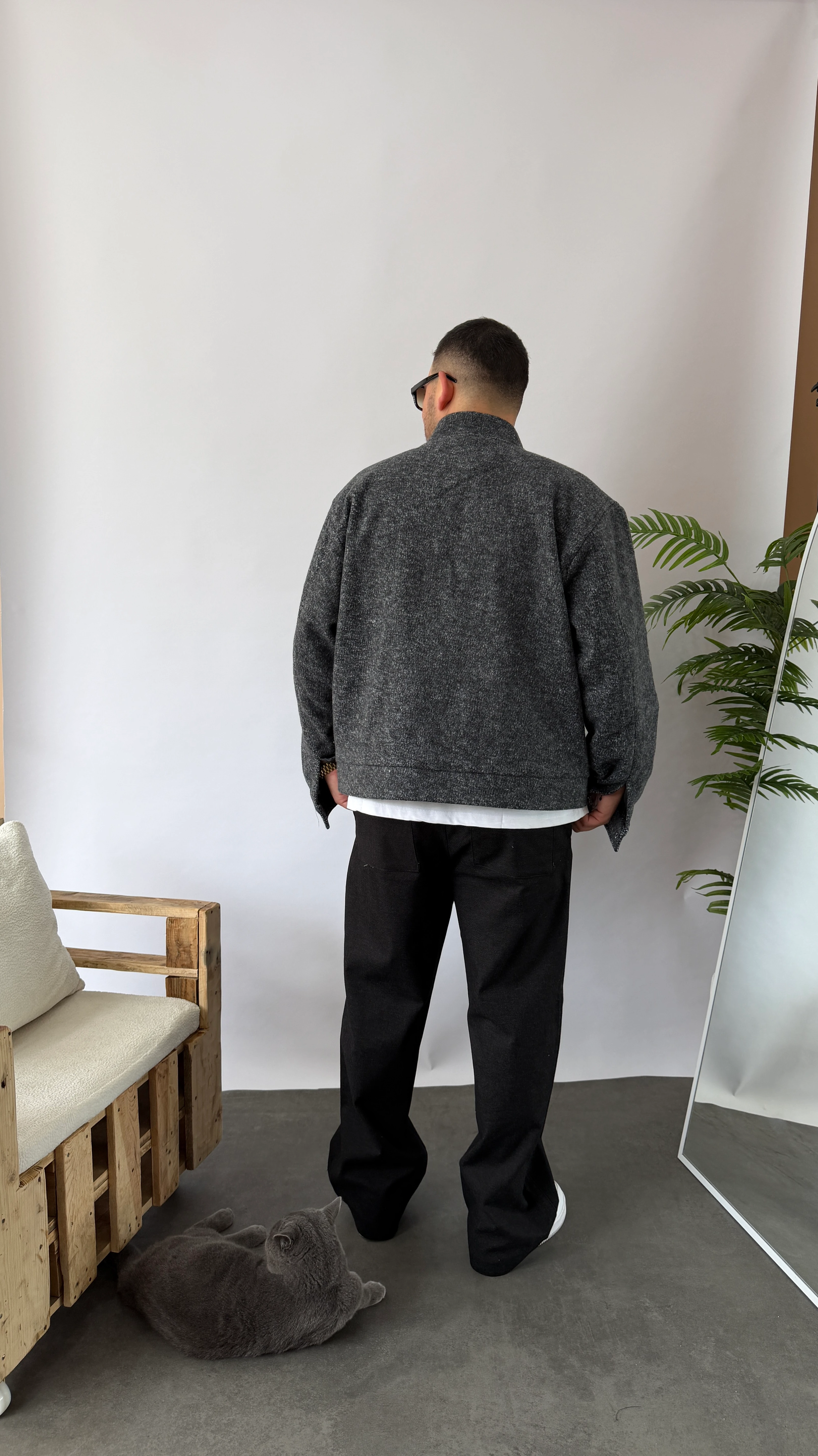 Antrasit Kaşe Boxy Fit Ceket