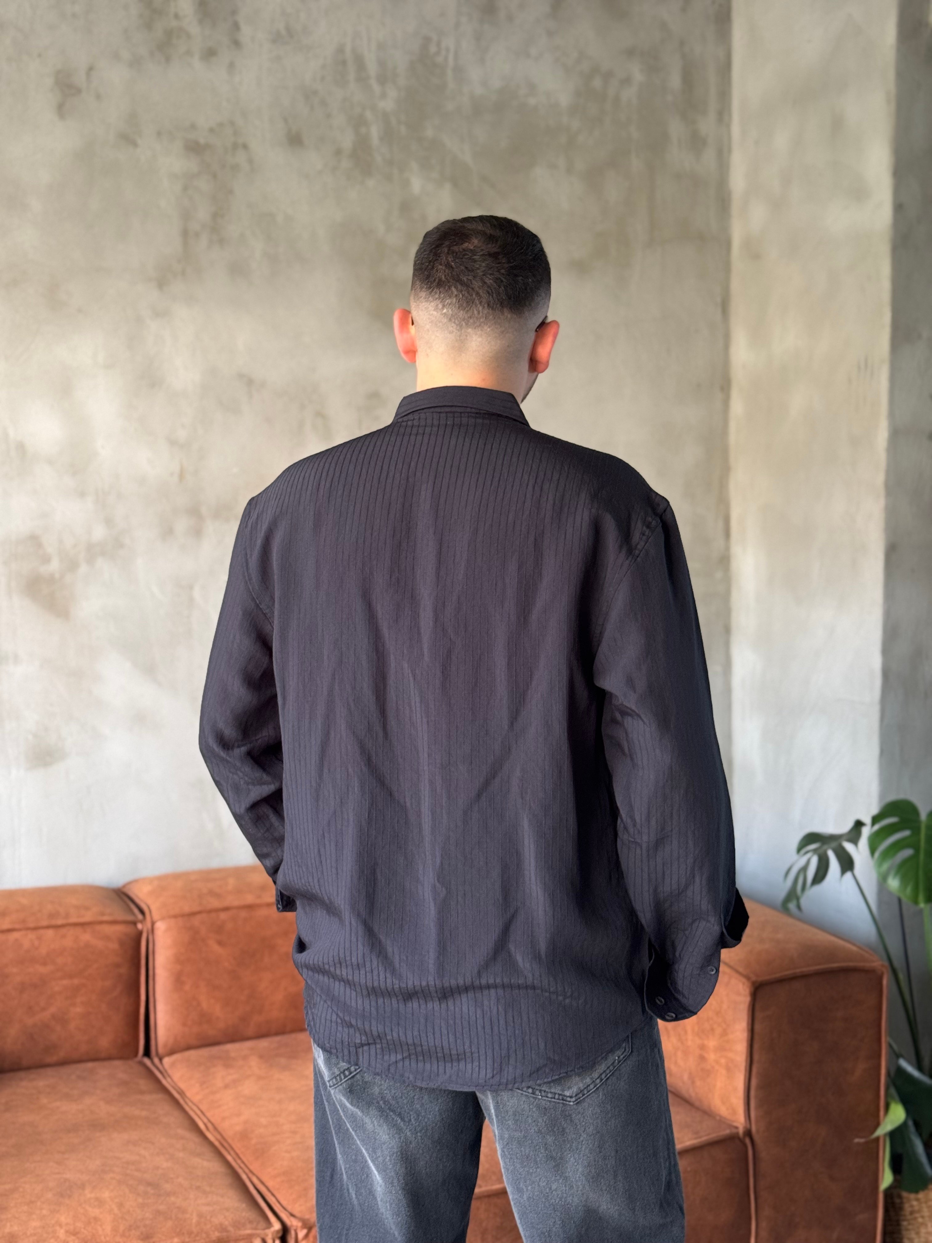 Siyah Çizgili Tensel Kumaş Oversize Gömlek