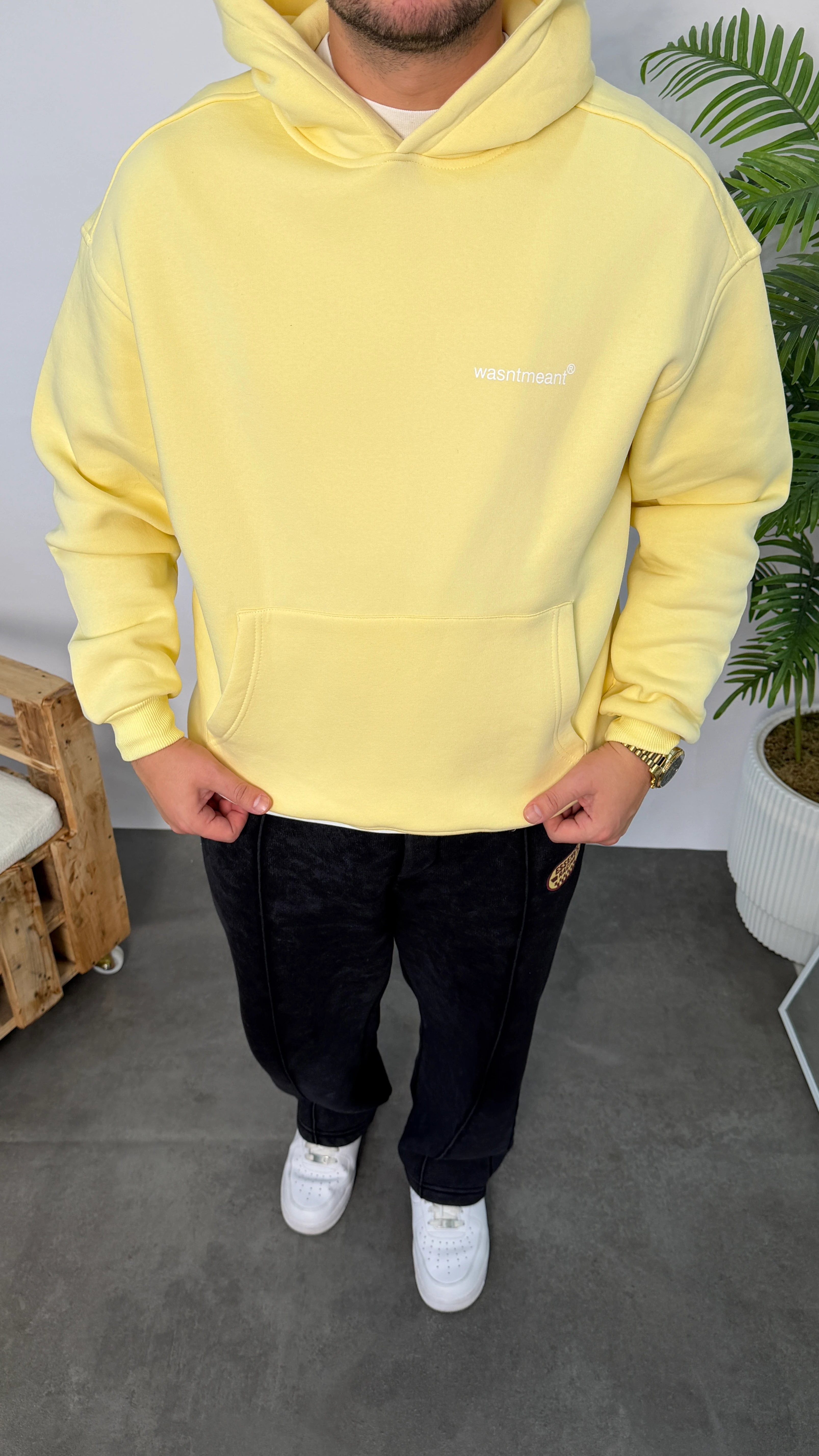 Sarı Baskılı Yazılı Oversize Sweatshirt