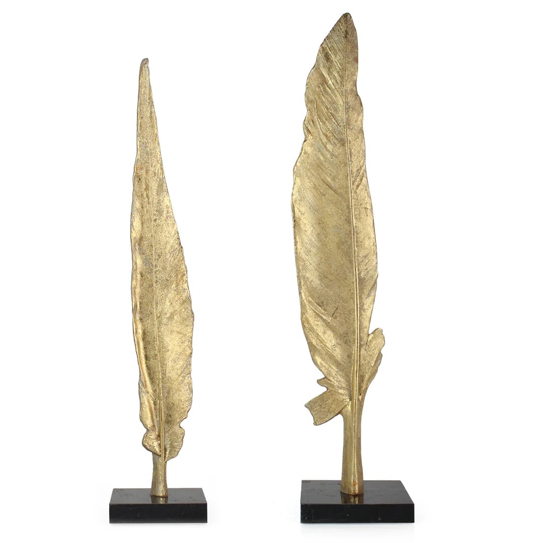 Gold Colour Feathers Object (Set of 2)