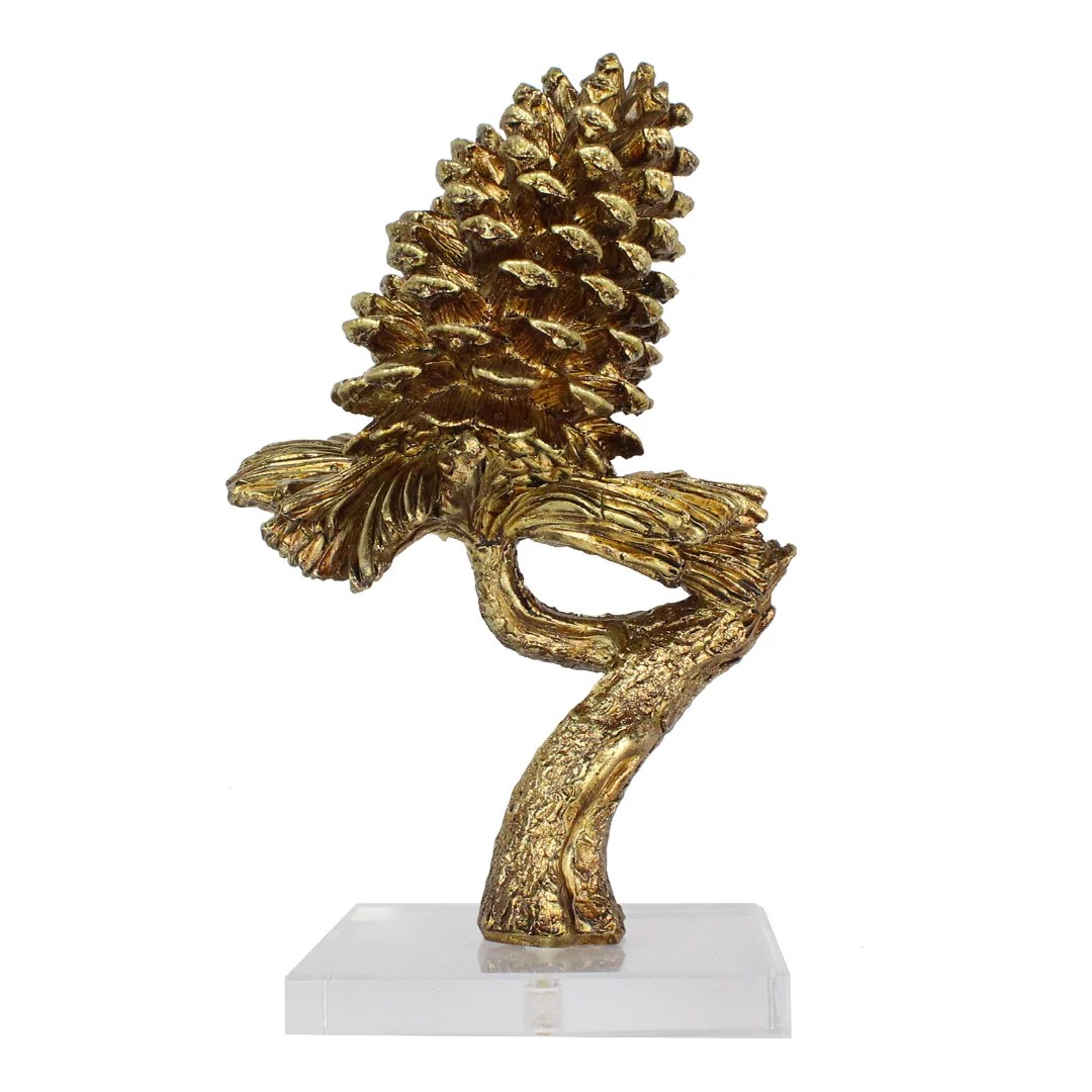 Conifer Sculpture in Gold Colour Branch