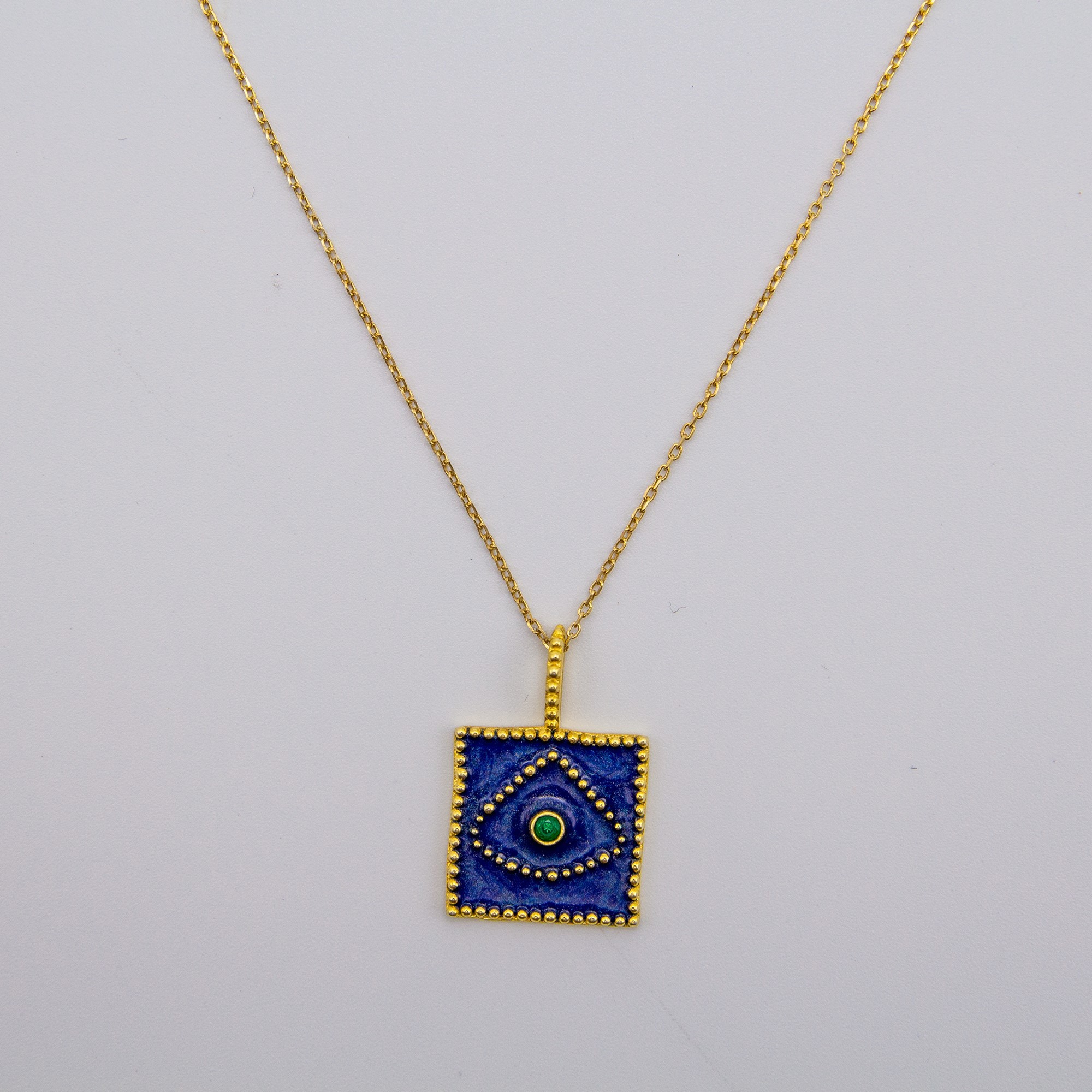 Blue Evil Eye with Emerald Stone Necklace