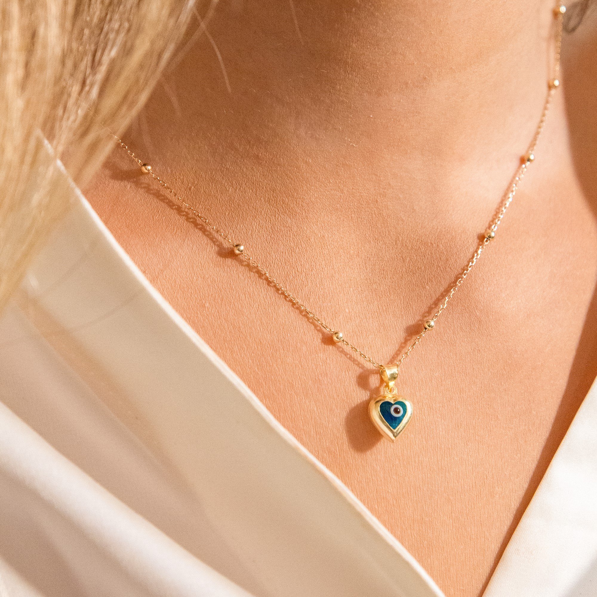 Blue Evil Eye Sapphire Heart Necklace