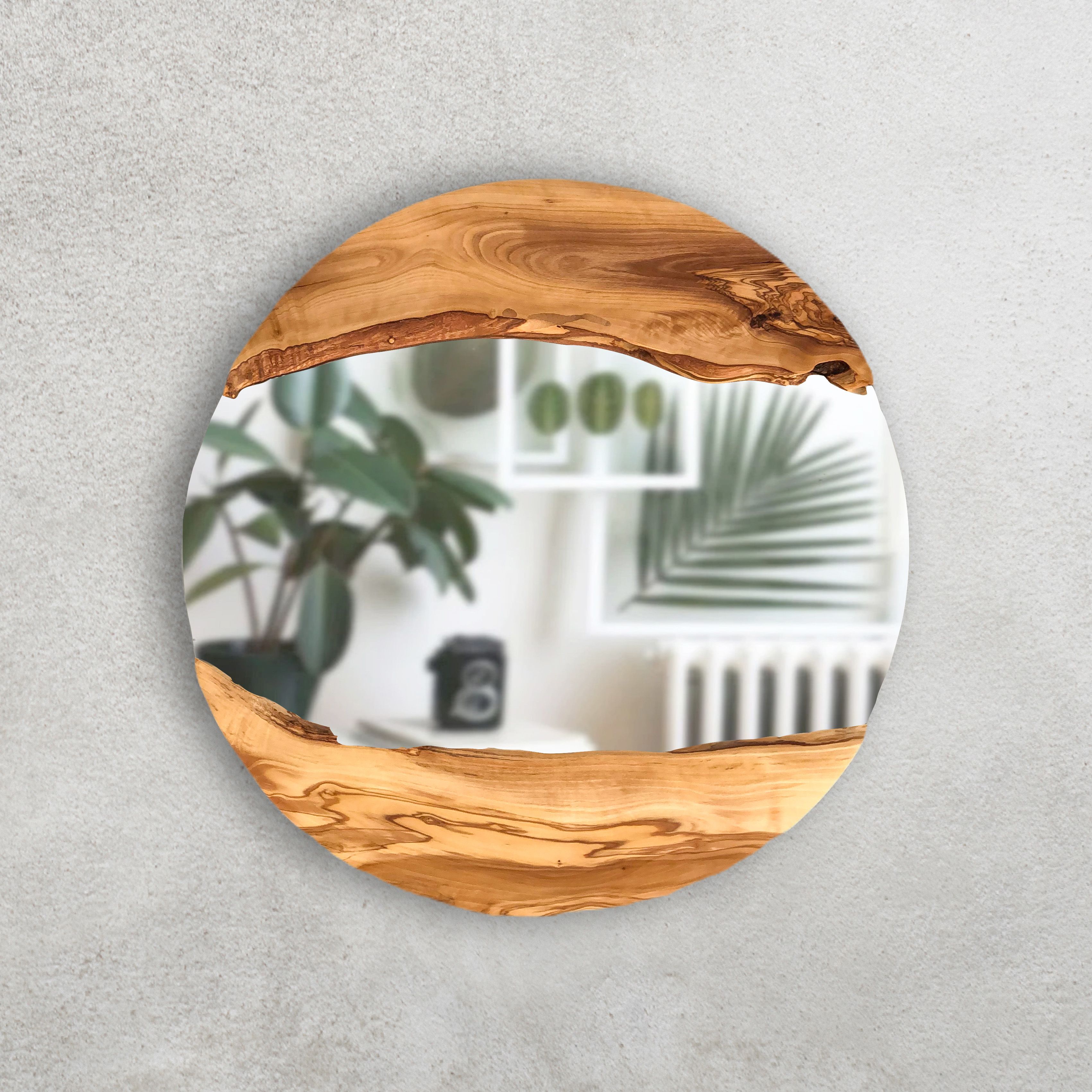 Made to Order, Olive Wood Oval Mirror, Live Edge Wood Wall Mirror, Wood Frame Mirror Wall Decor