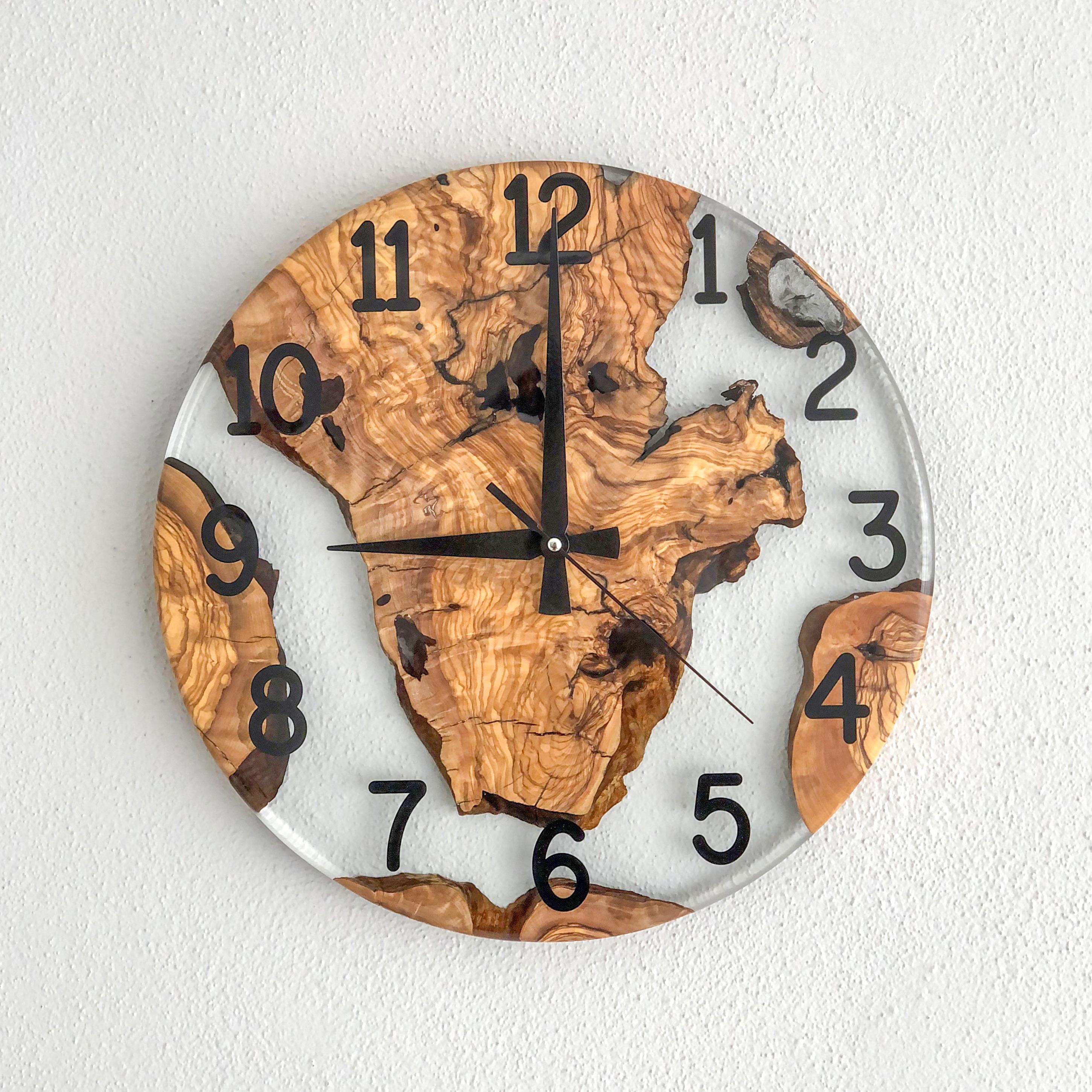 Made to order | Clear Resin & Olive Wood Wall Clock | Rustic Olive Wood Wall Clock