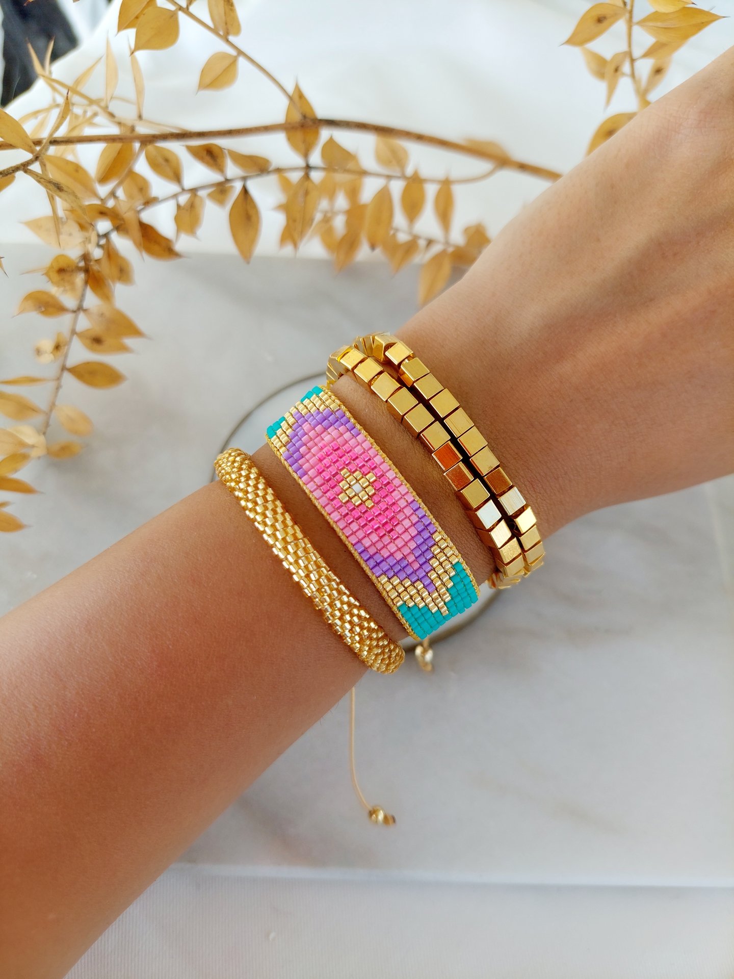 Geometrik Motif Canlı Tonlarda Miyuki Bileklik