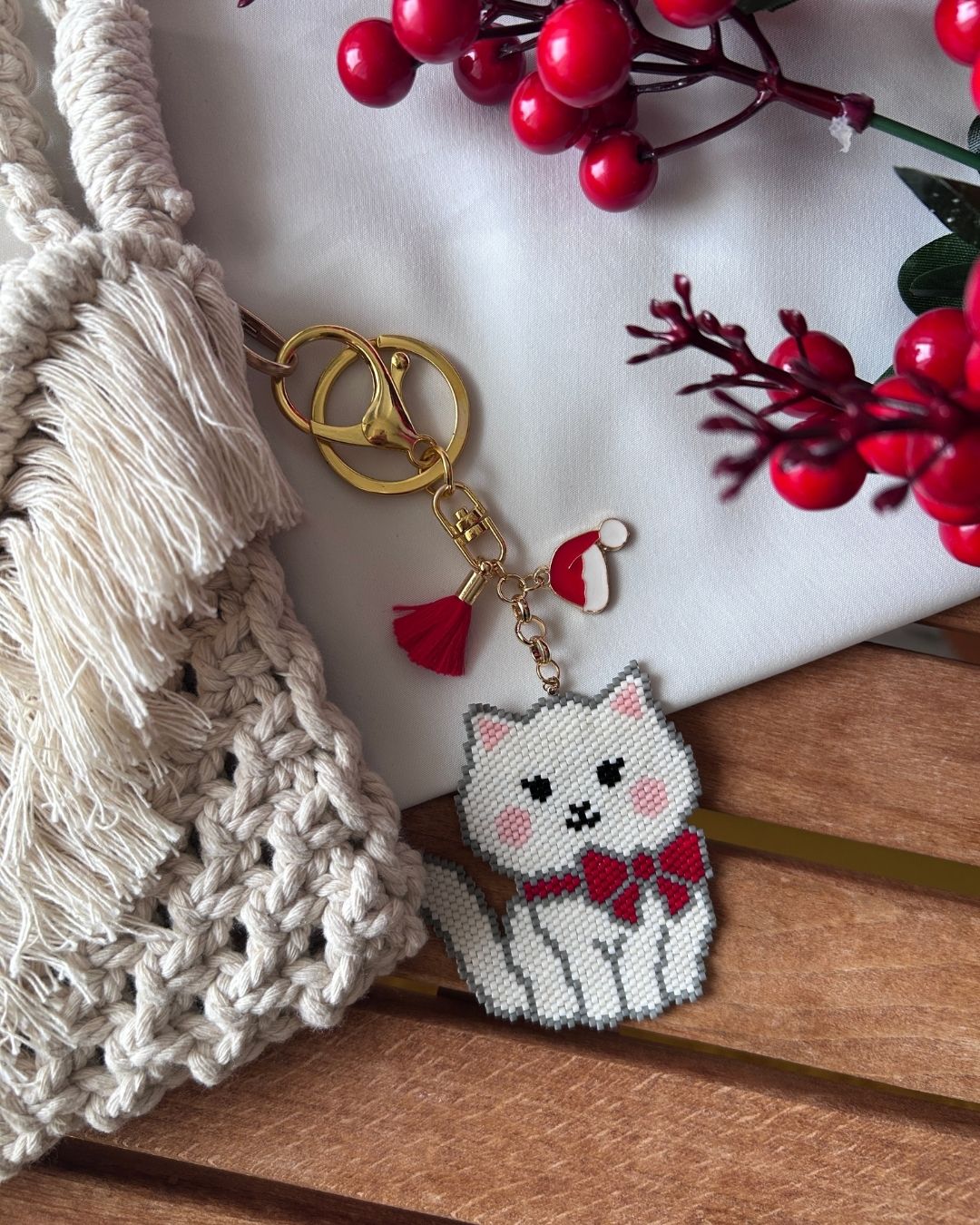 Kedi Motifli Miyuki Tasarım Anahtarlık & Çanta Charm