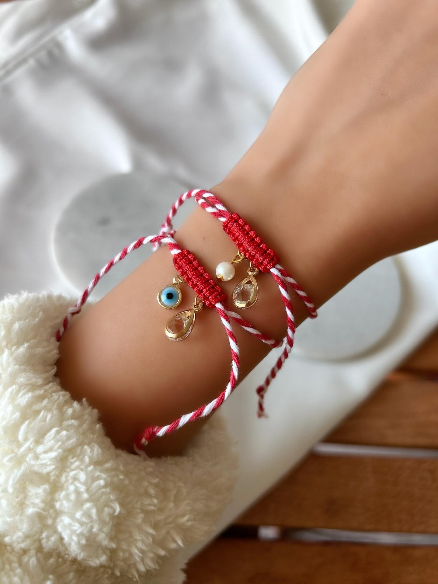 Zirkon Damla ve İnci Charm Marteniçka Dilek Bilekliği