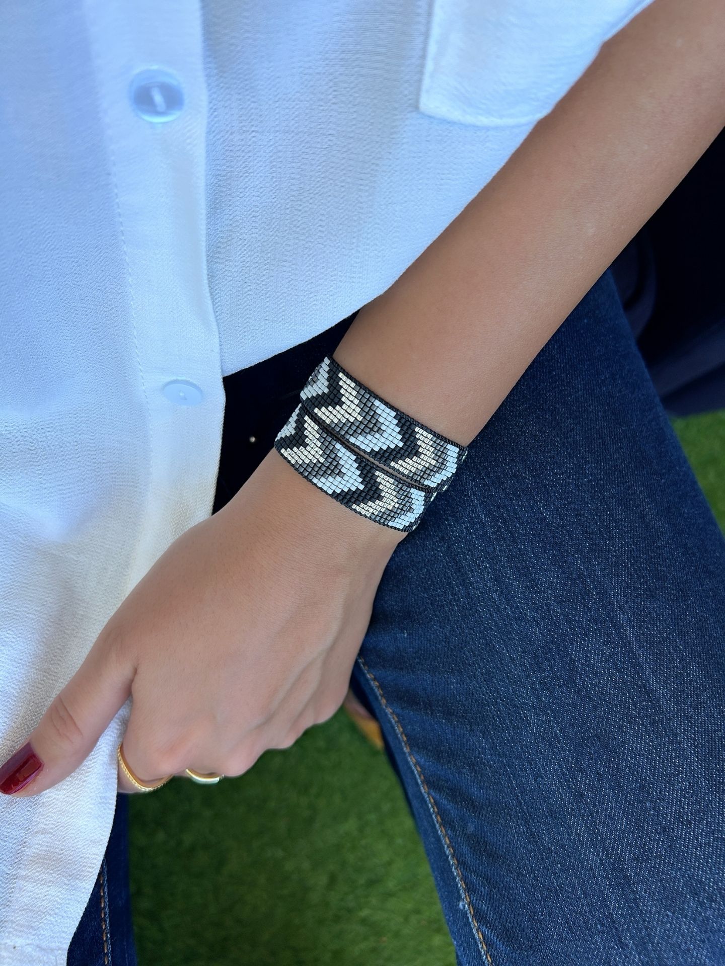 Kalp & Zikzak Motif Miyuki Bileklik Seti