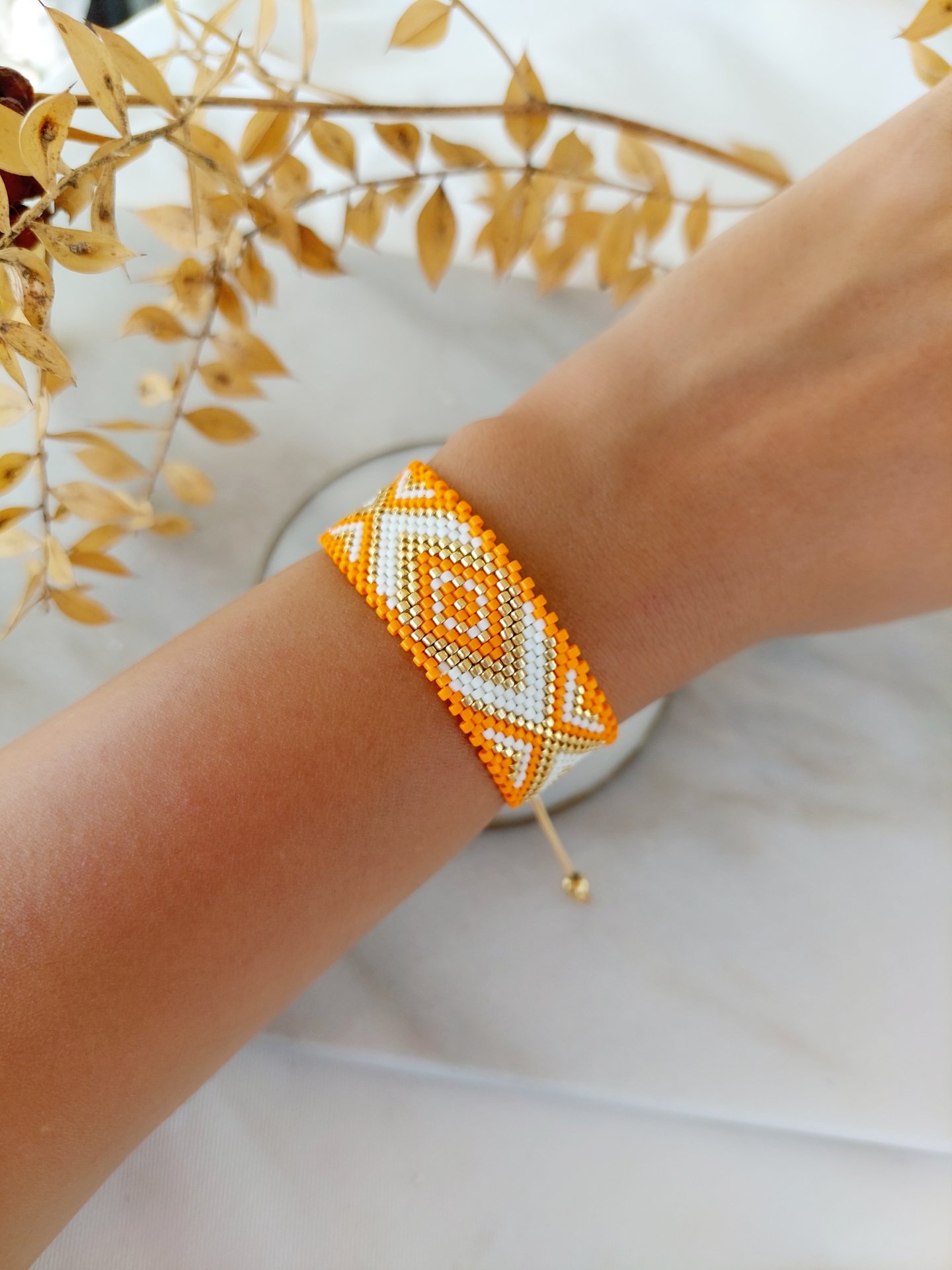 Turuncu Geometrik Motif Miyuki Bileklik