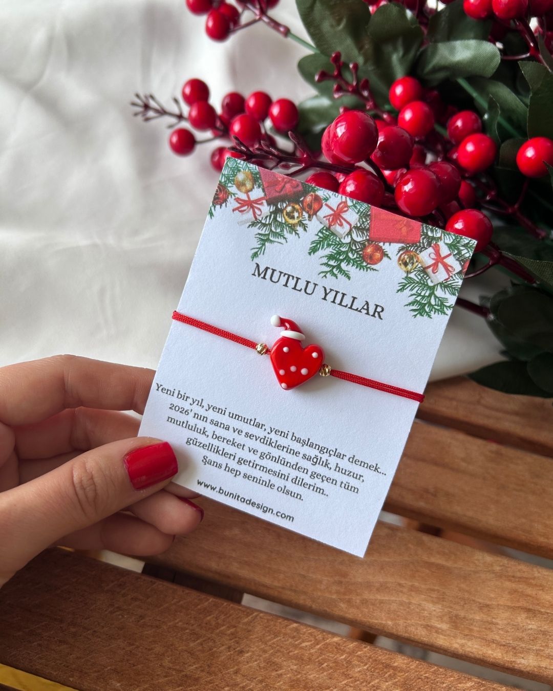 Murano Cam Şapkalı Kalp Yeni Yıl Konsept Bileklik