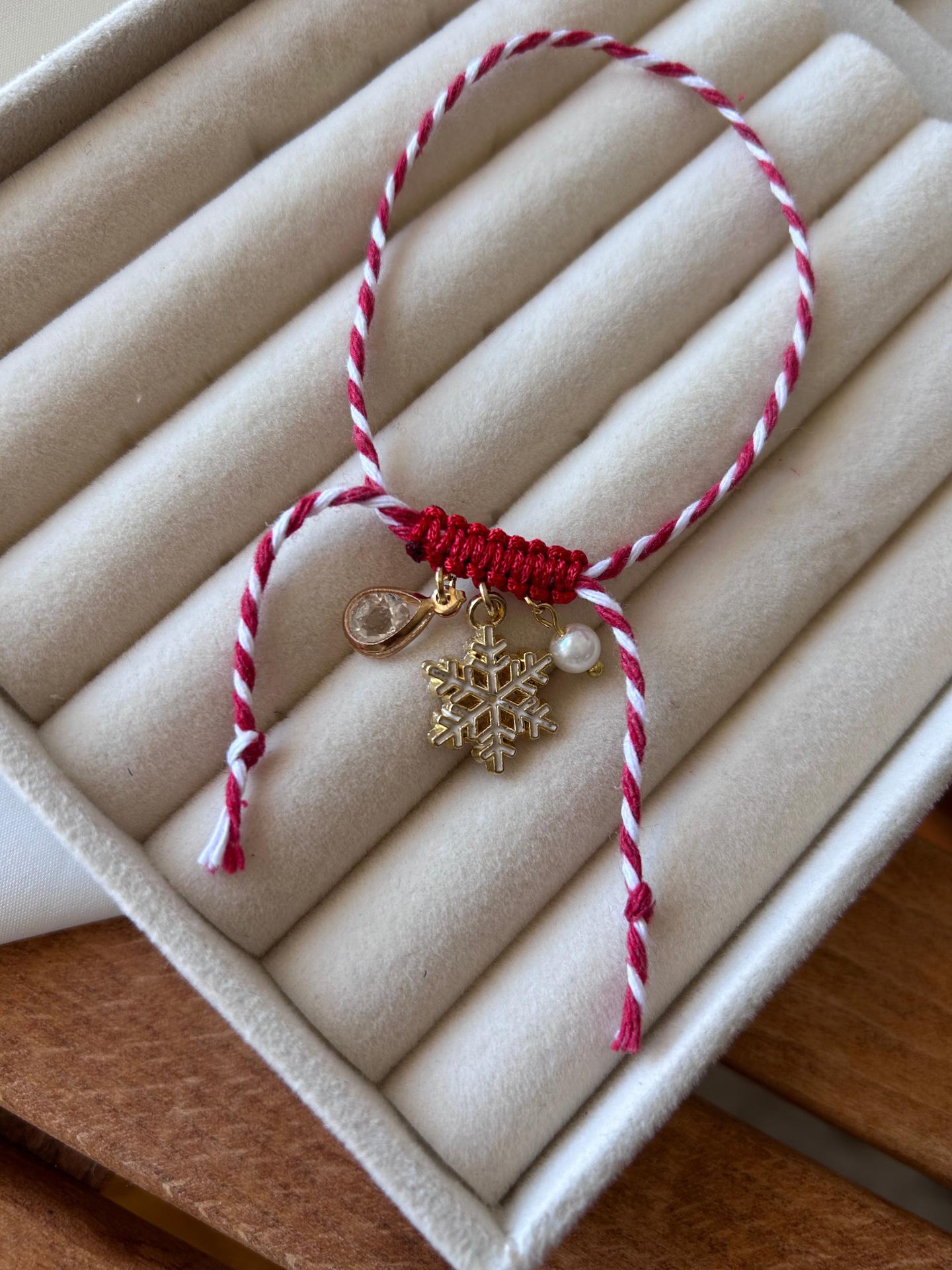 Beyaz Kartopu Figürlü Charm Detay Yeni Yıl Konsept Bileklik