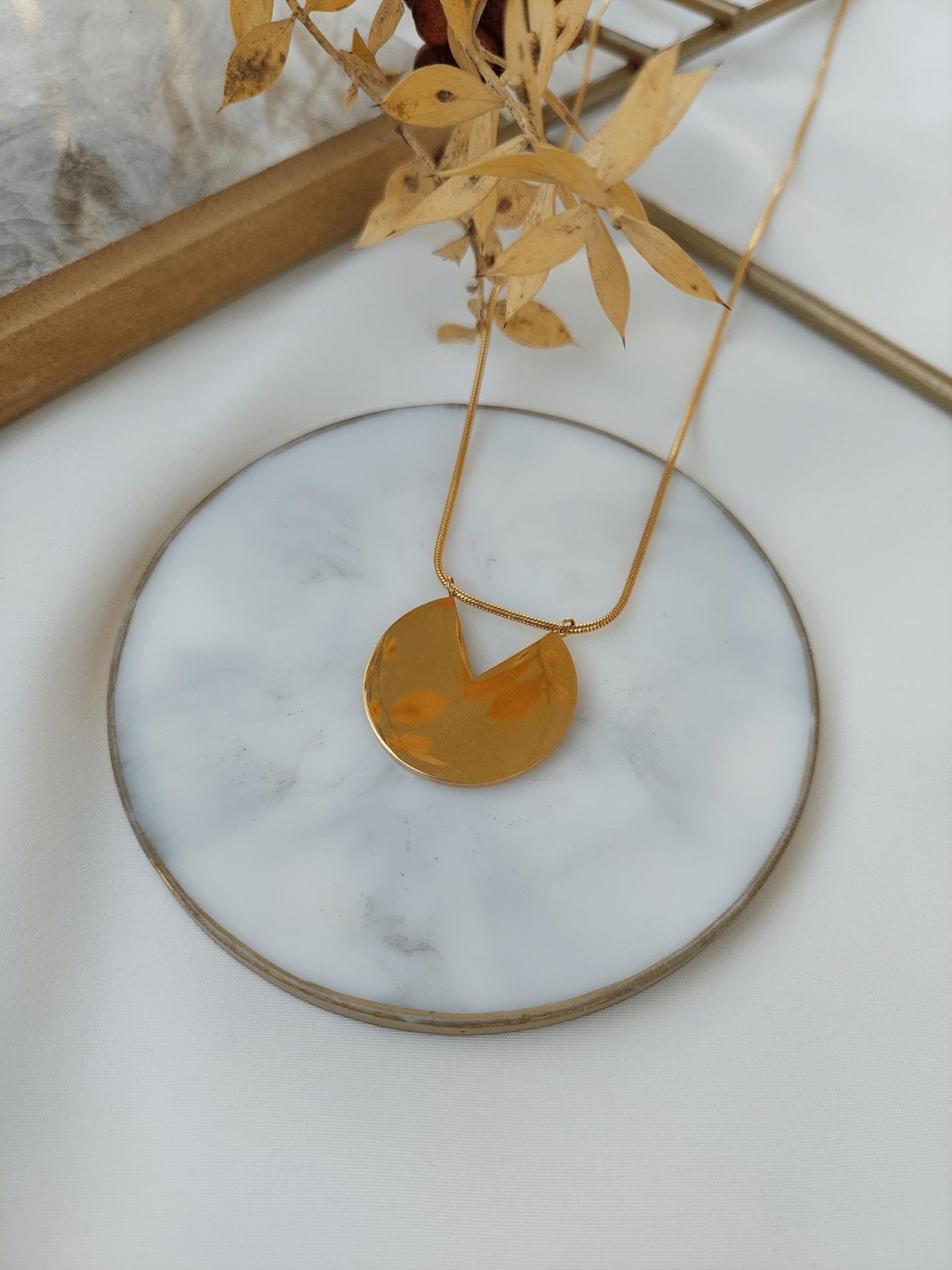 Çelik Gold Kesik Plaka Kolye (60 cm)
