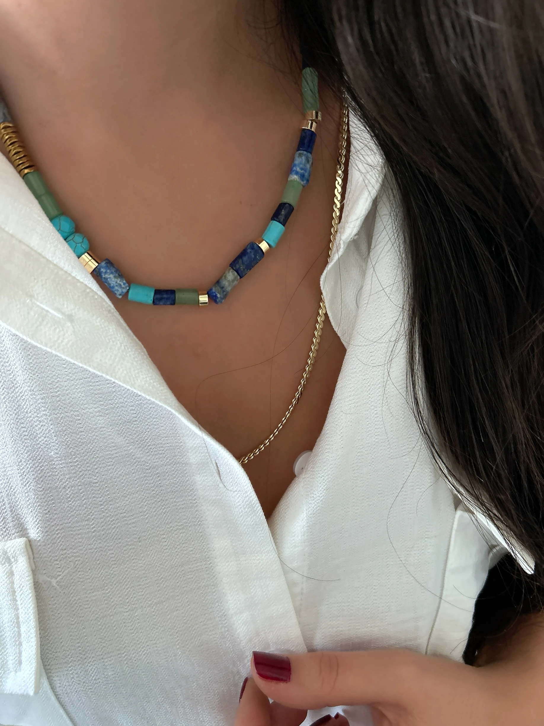 Blue Energy: Lapis, Turkuaz ve Aventurin Doğal Taşlı Özel Tasarım Kolye