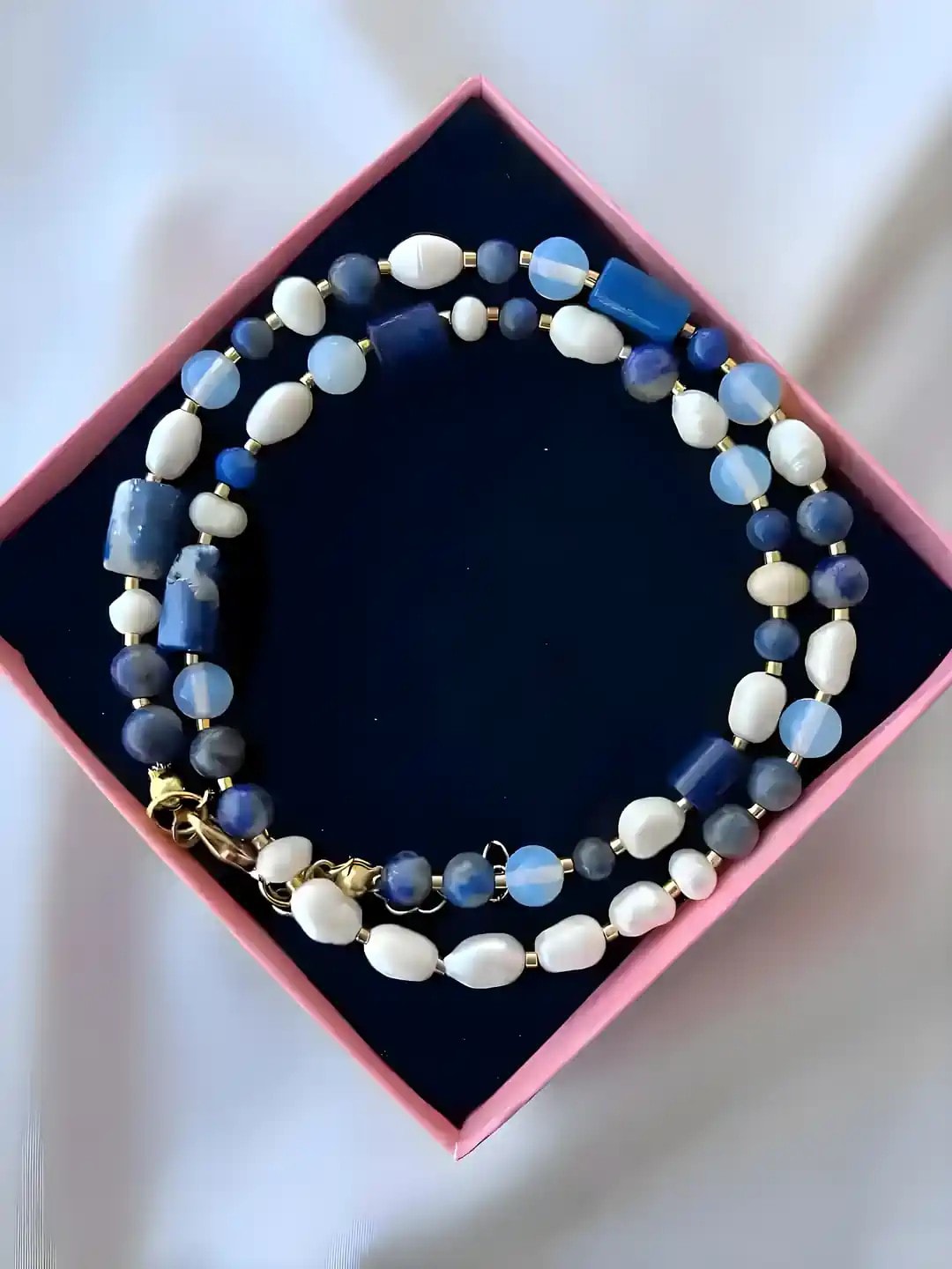 Royal Harmony: Lapis, Barok İnci & Opal Taşlı Özel Tasarım Kolye