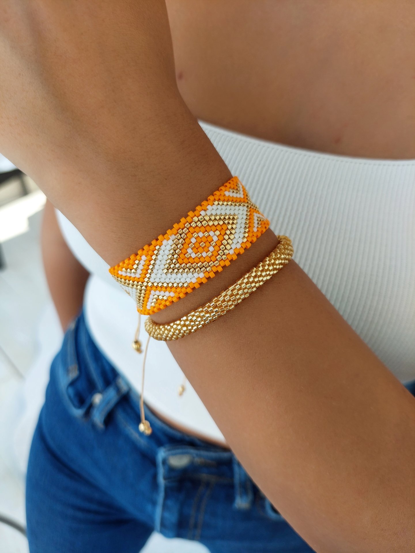 Turuncu Geometrik Motif Miyuki Bileklik