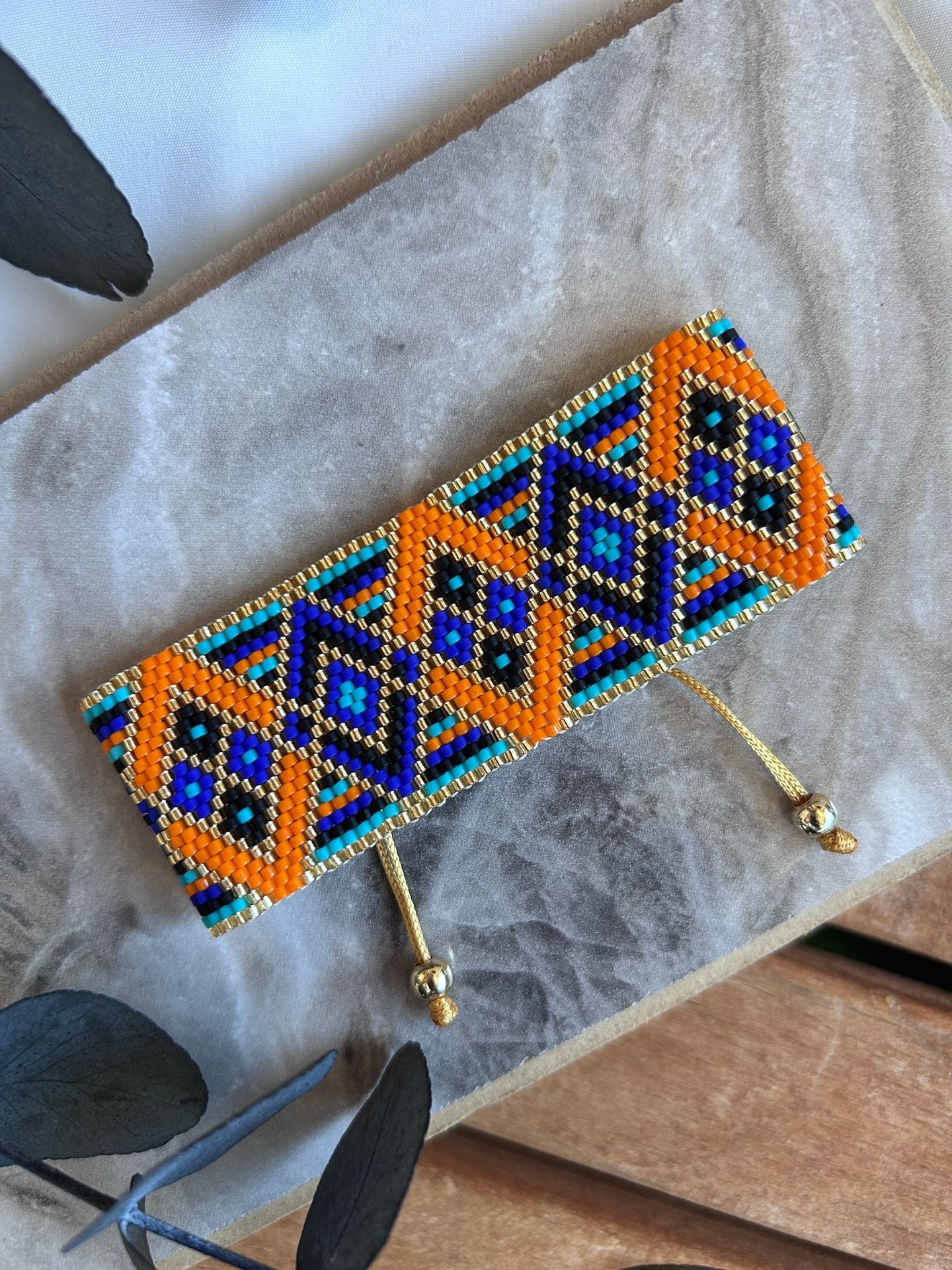 Tasarım Geometrik Desen Turuncu Miyuki Bileklik