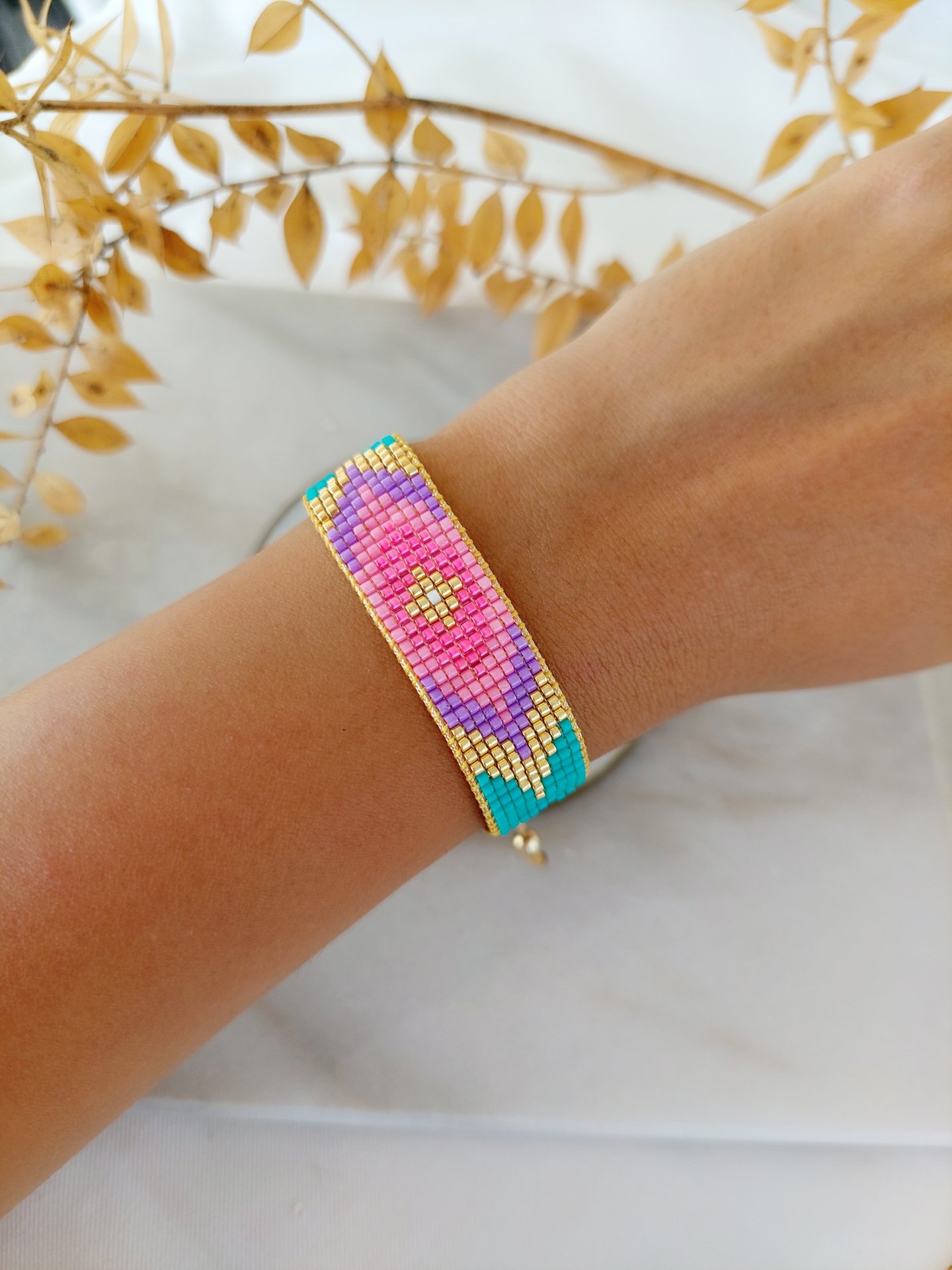 Geometrik Motif Canlı Tonlarda Miyuki Bileklik