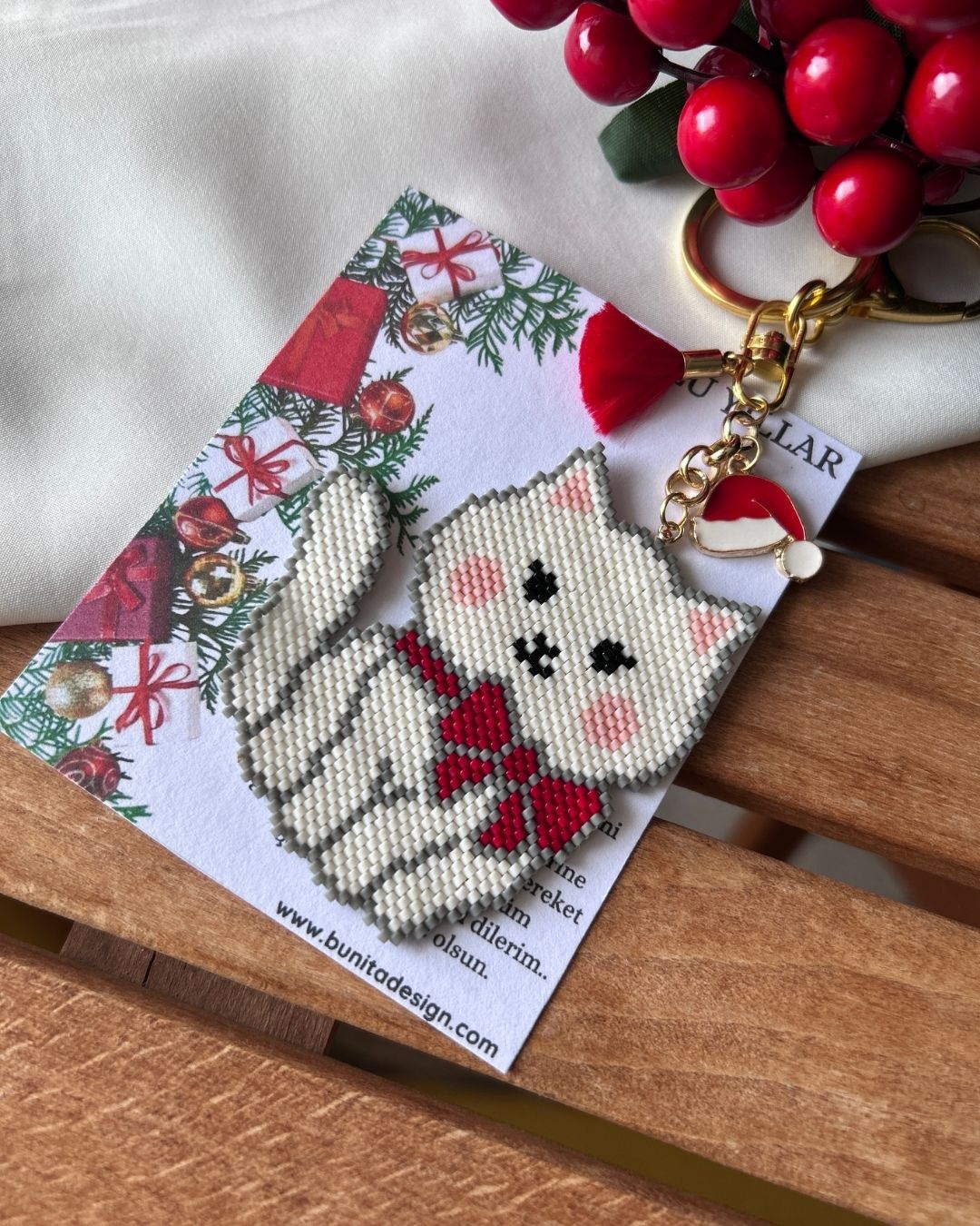 Kedi Motifli Miyuki Tasarım Anahtarlık & Çanta Charm