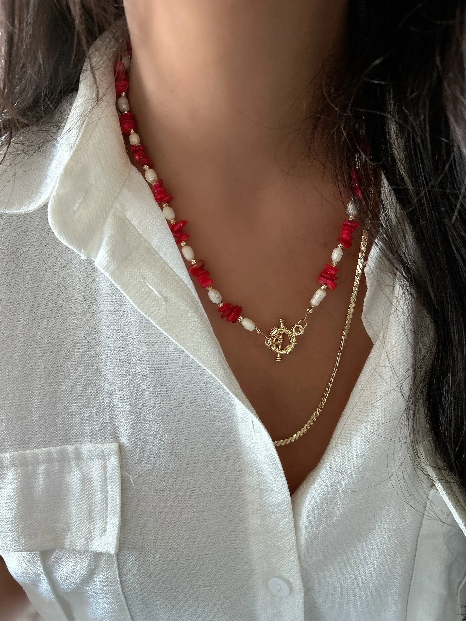 Aurora Luxe – Sedef ve Doğal İnci Taşlı Özel Tasarım Kolye