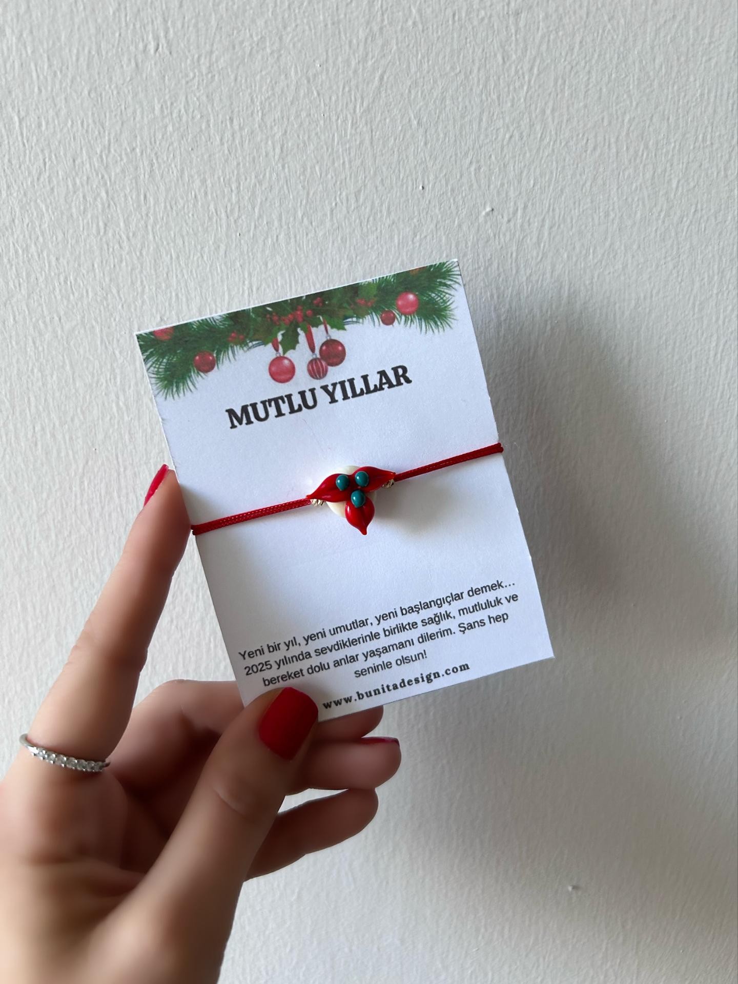Murano Cam Kırmızı Kokina Yeni Yıl Konsept Bileklik
