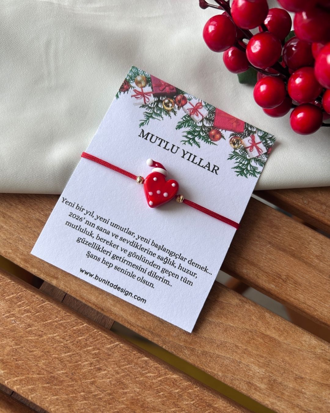 Murano Cam Şapkalı Kalp Yeni Yıl Konsept Bileklik