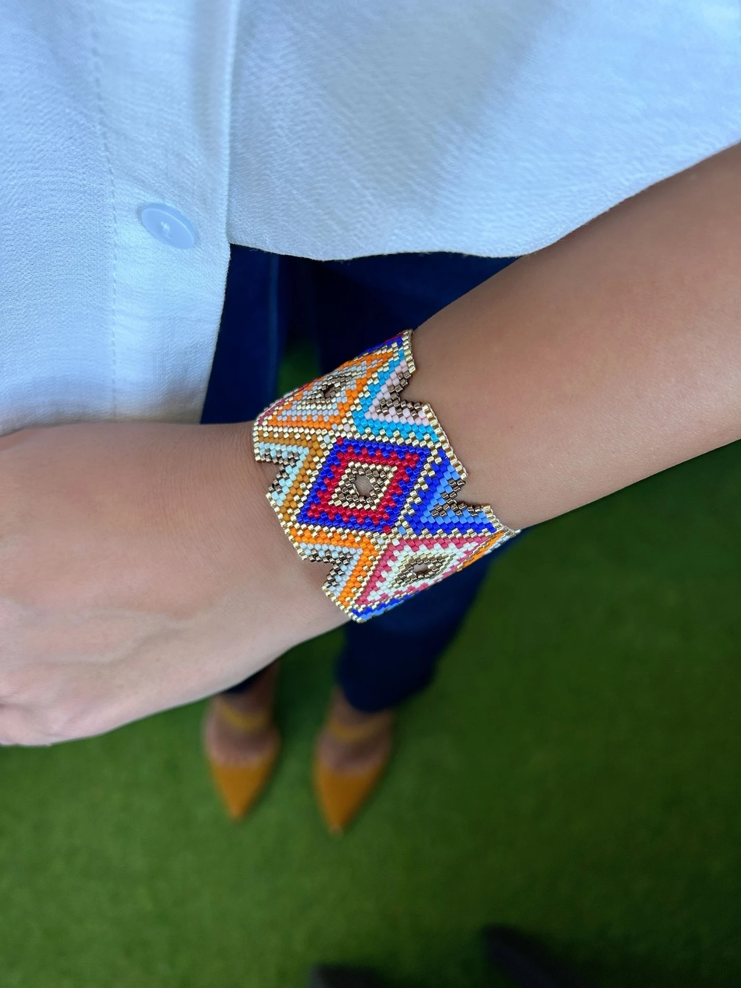 Etnik Desen Miyuki Boncuklu Tasarım Manşet Bileklik