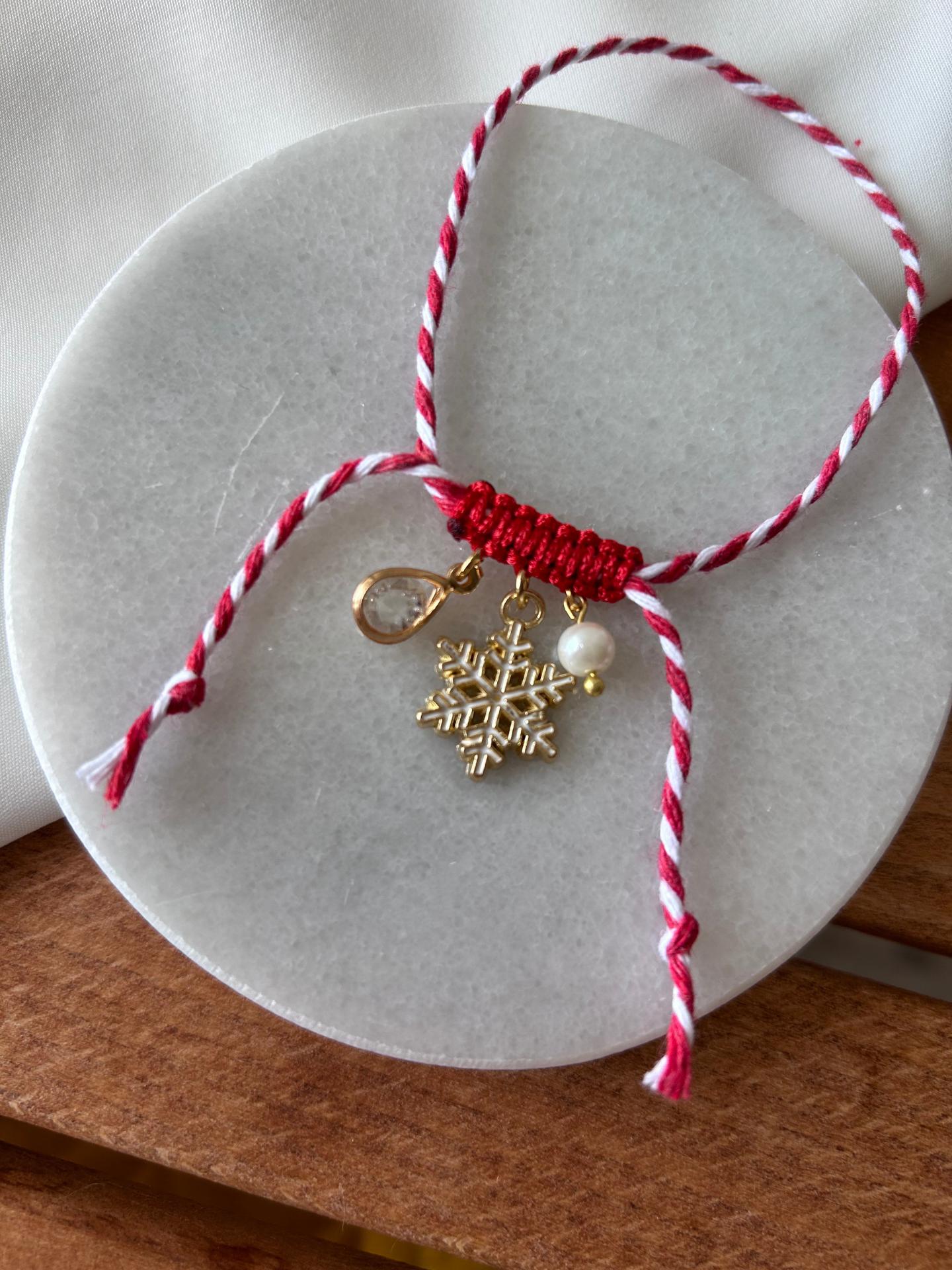 Beyaz Kartopu Figürlü Charm Detay Yeni Yıl Konsept Bileklik