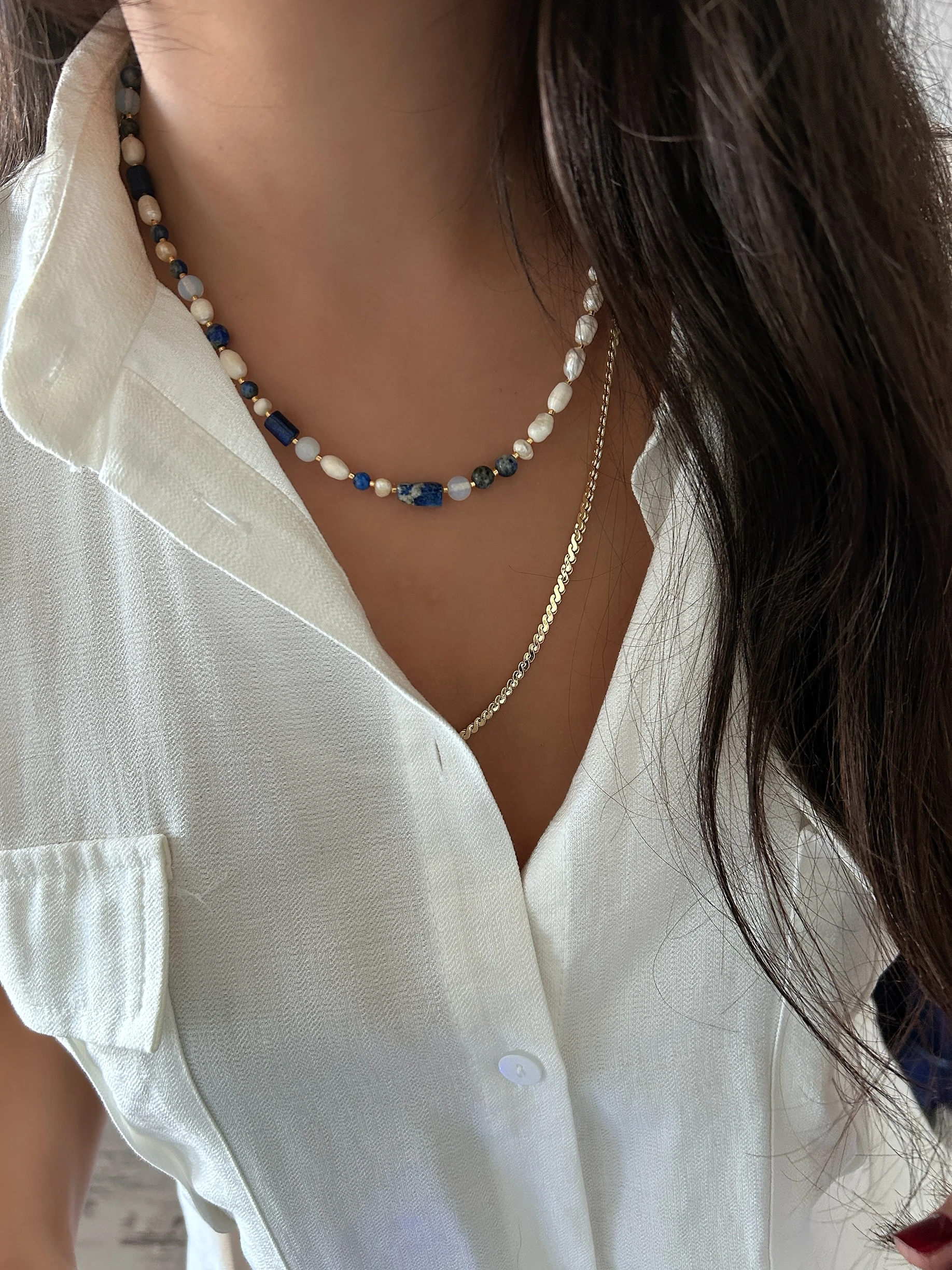 Royal Harmony: Lapis, Barok İnci & Opal Taşlı Özel Tasarım Kolye