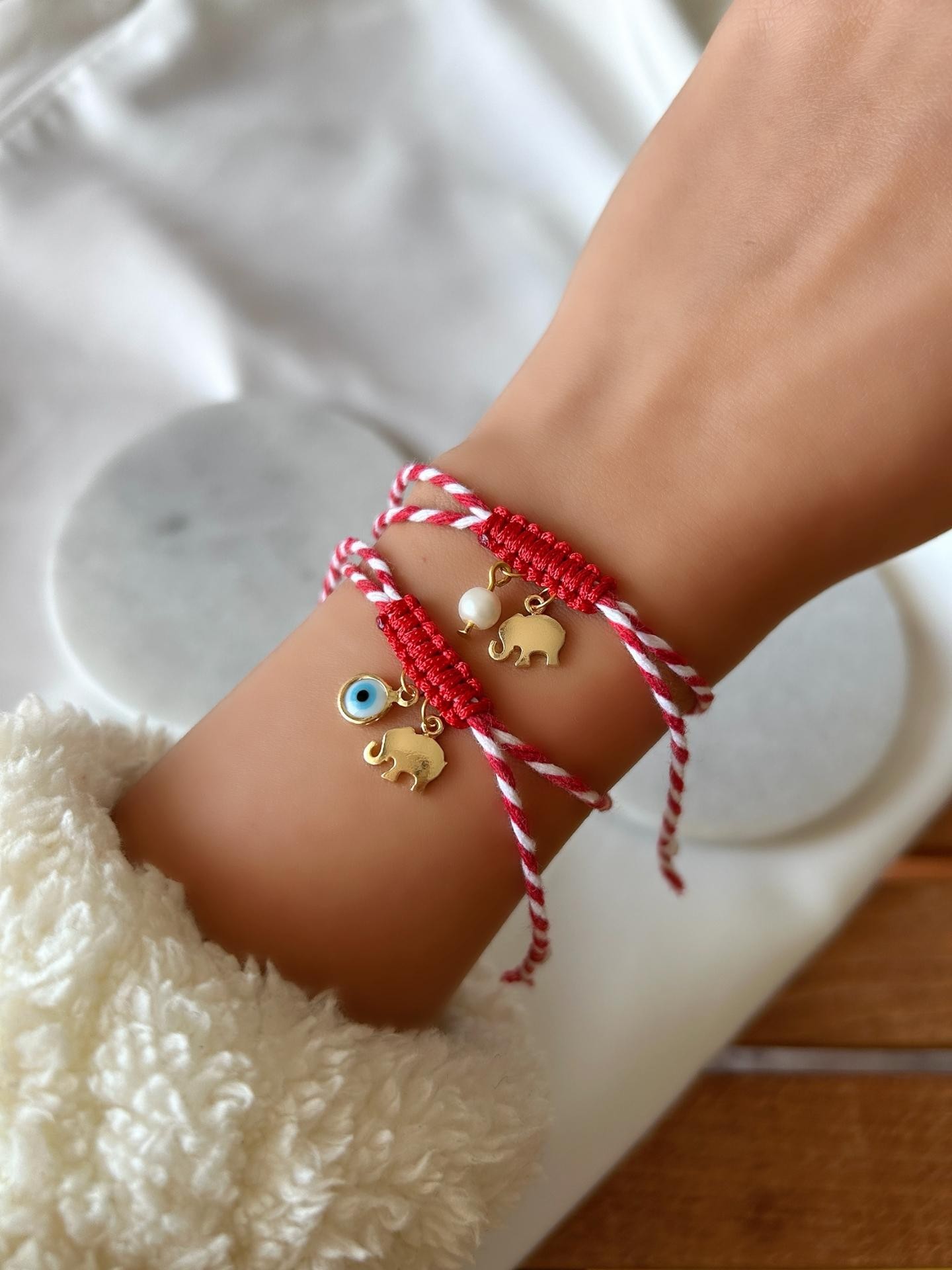 Fil ve İnci Charm Marteniçka Dilek Bilekliği