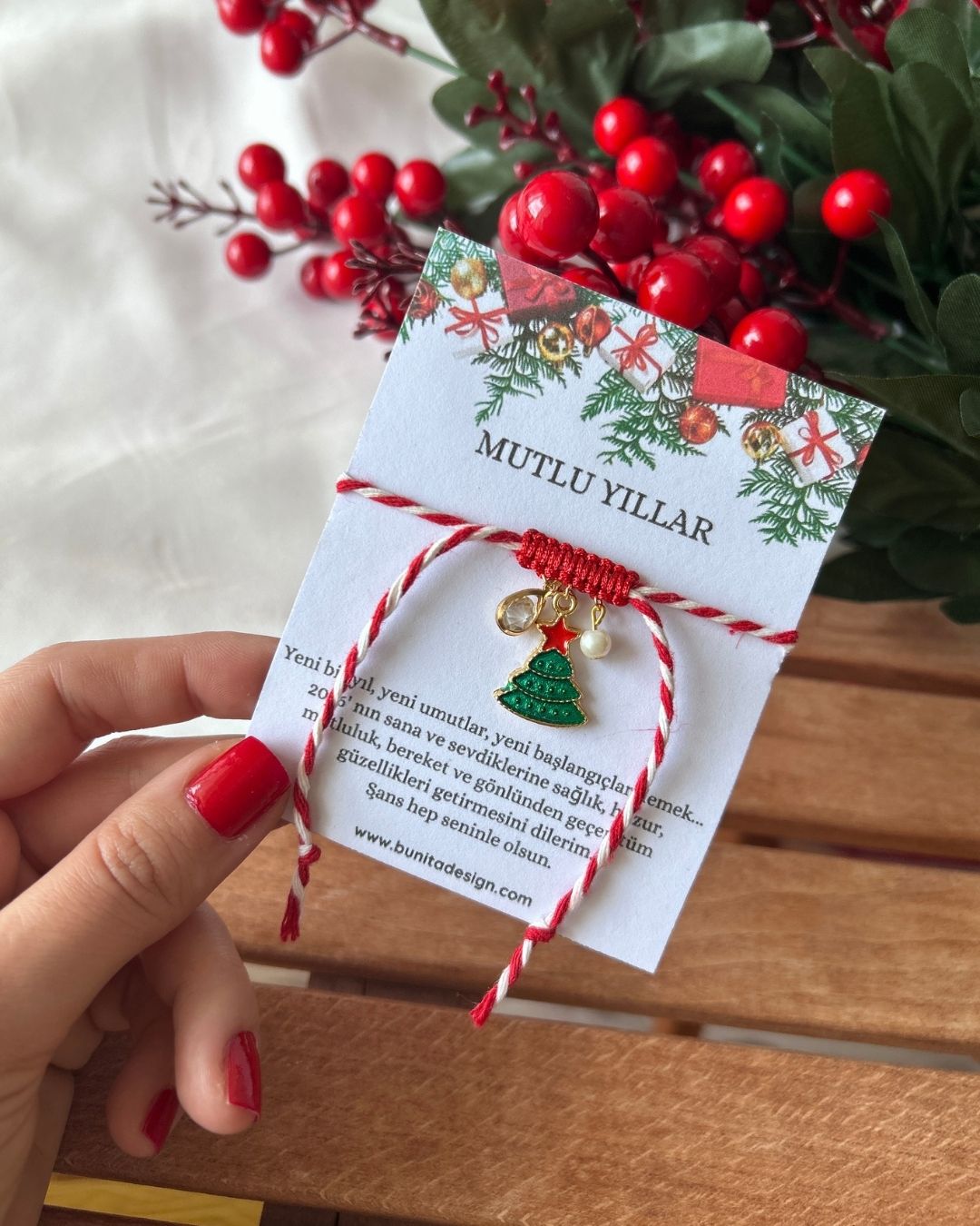 Yeşil Noel Ağacı Figürlü Charm Detay Yeni Yıl Konsept Bileklik