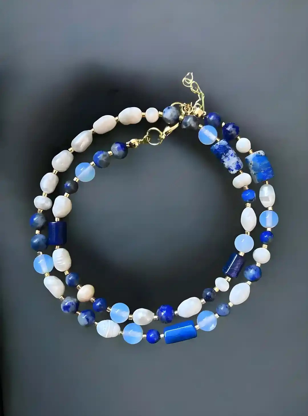 Royal Harmony: Lapis, Barok İnci & Opal Taşlı Özel Tasarım Kolye