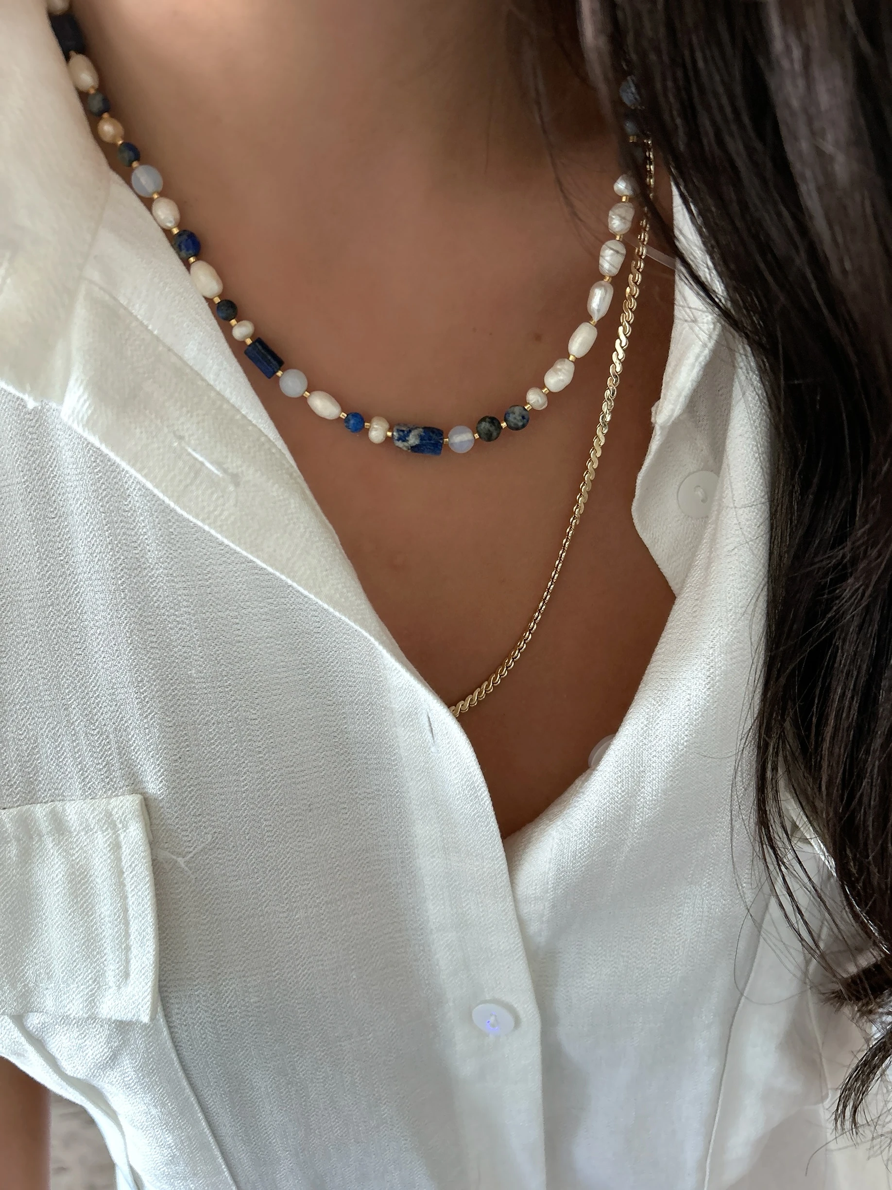 Royal Harmony: Lapis, Barok İnci & Opal Taşlı Özel Tasarım Kolye