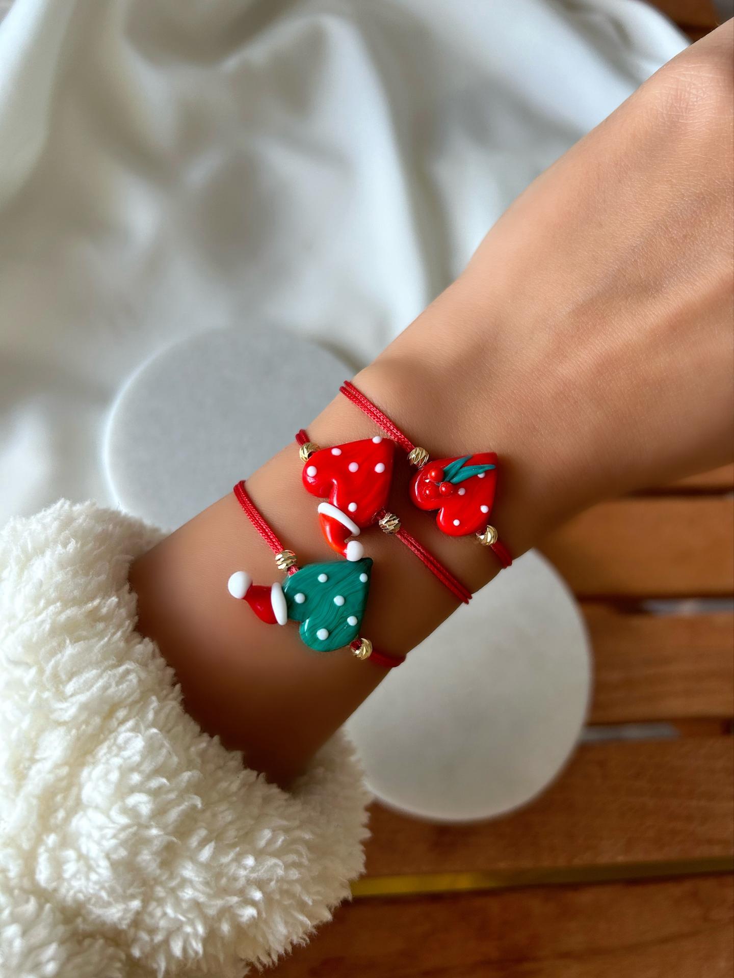 Murano Cam Şapkalı Yeşil Kalp Yeni Yıl Konsept Bileklik