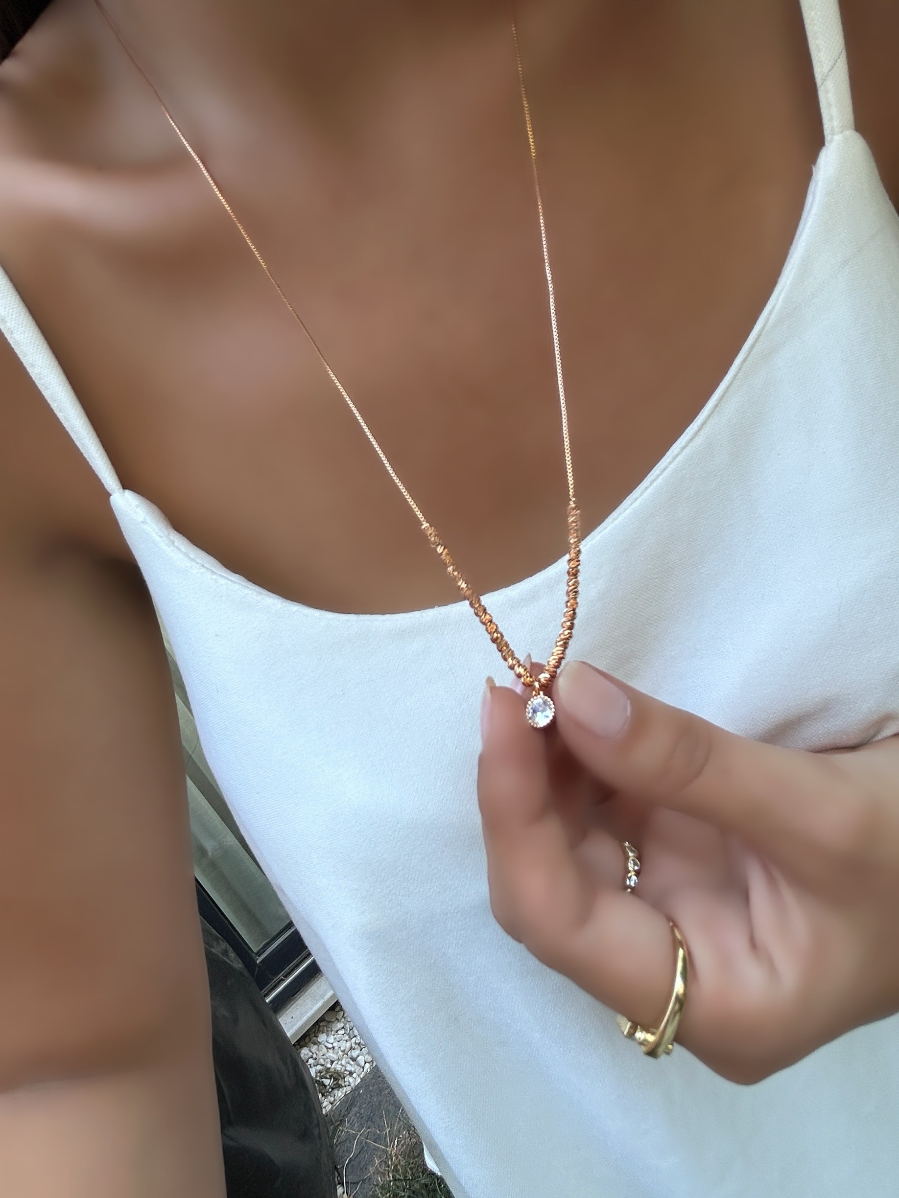 Vip Özel Seri 18K 70 Cm Taş Uçlu Dorica Zincir Kolye