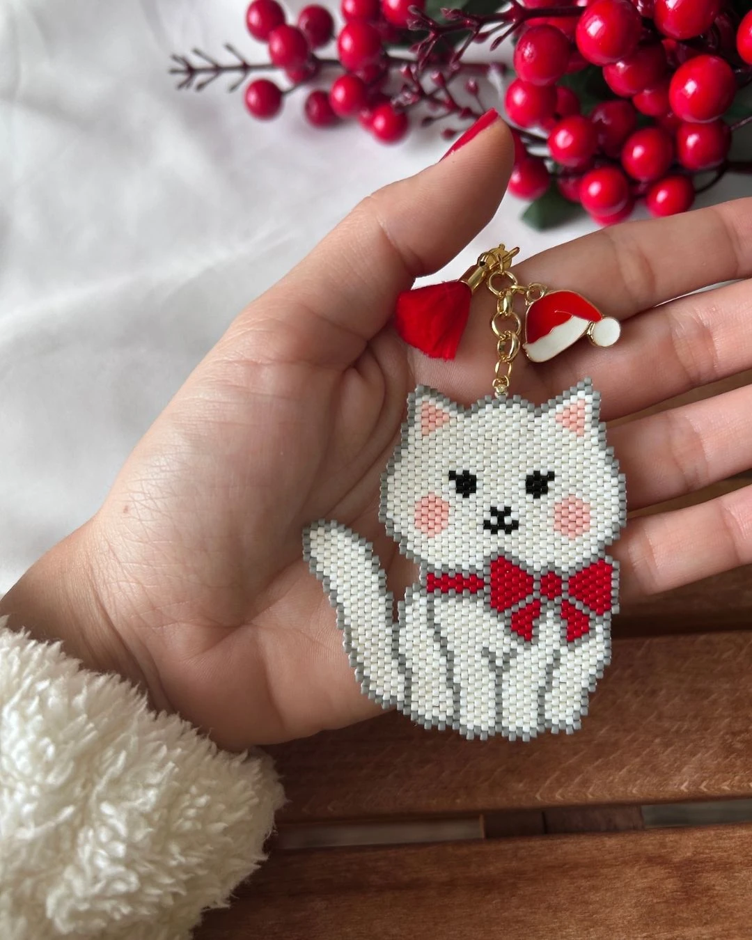 Kedi Motifli Miyuki Tasarım Anahtarlık & Çanta Charm