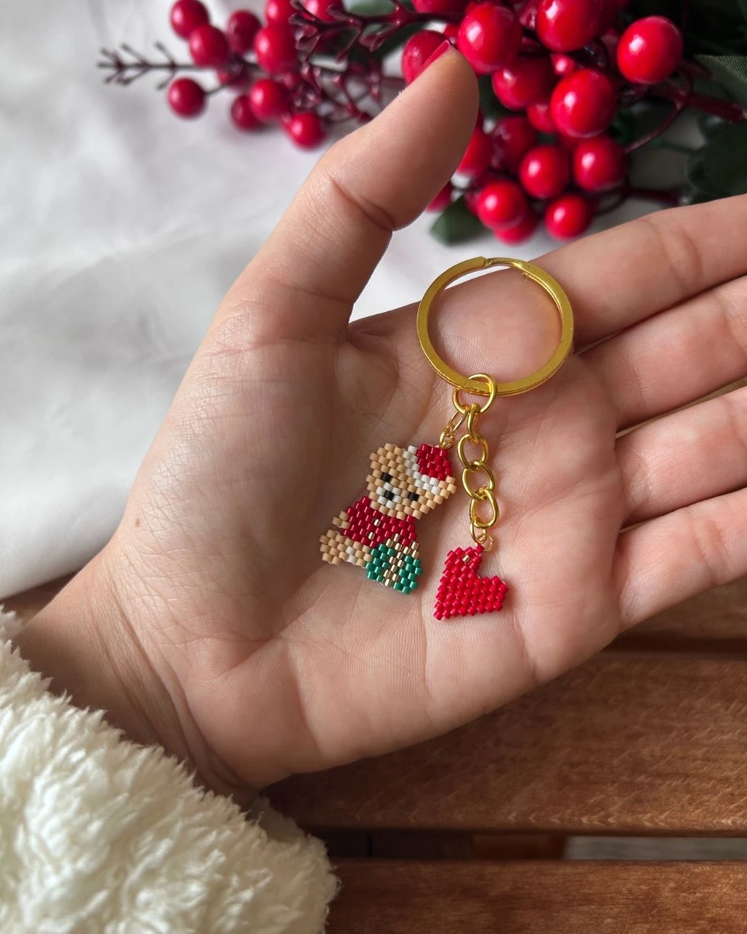 Ayıcık ve Kalp Motifli İkili Miyuki Tasarım Aksesuar
