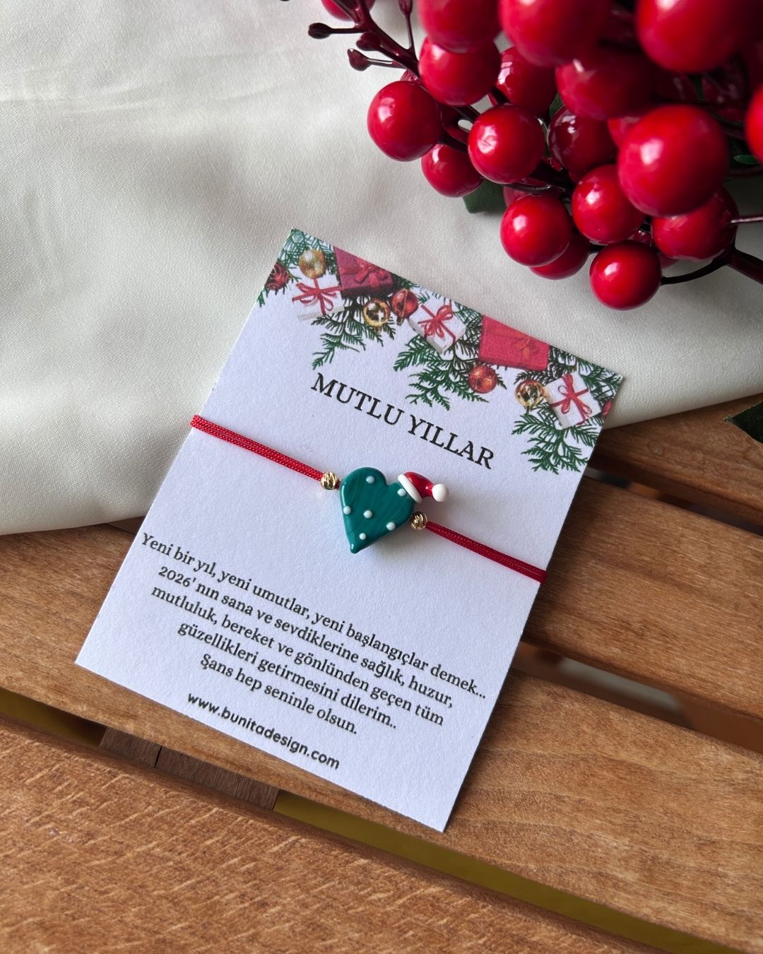 Murano Cam Şapkalı Yeşil Kalp Yeni Yıl Konsept Bileklik