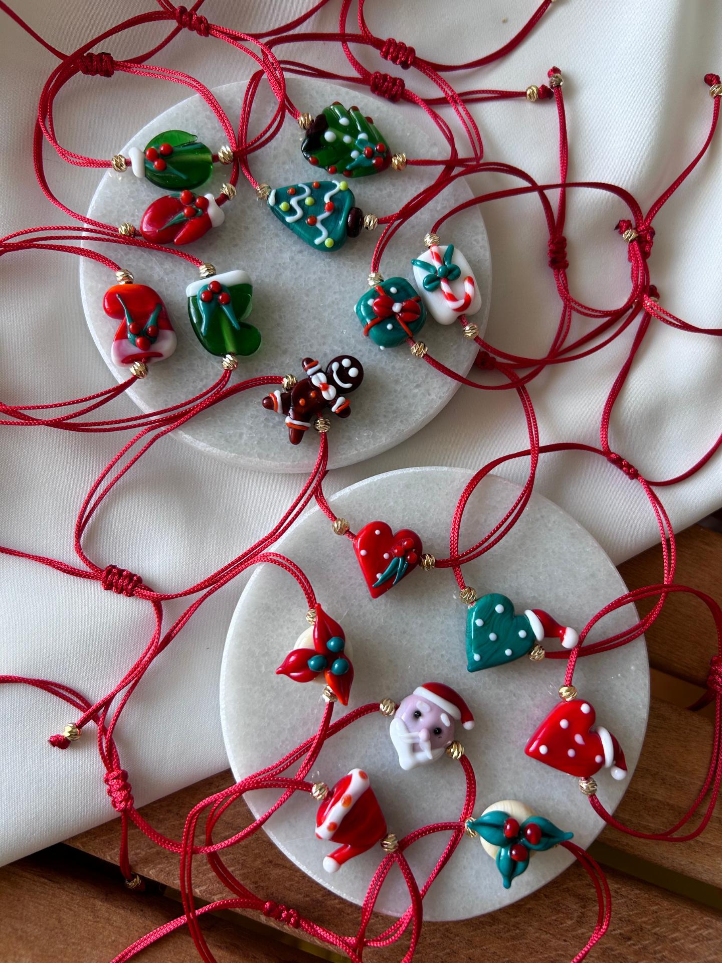 Murano Cam Şapkalı Yeşil Kalp Yeni Yıl Konsept Bileklik