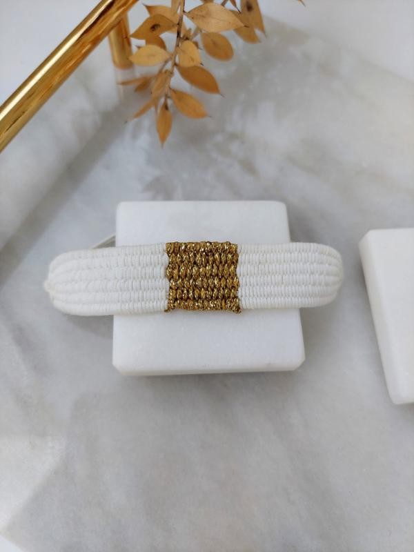 Gold Detay Makrome Bileklik - BEYAZ