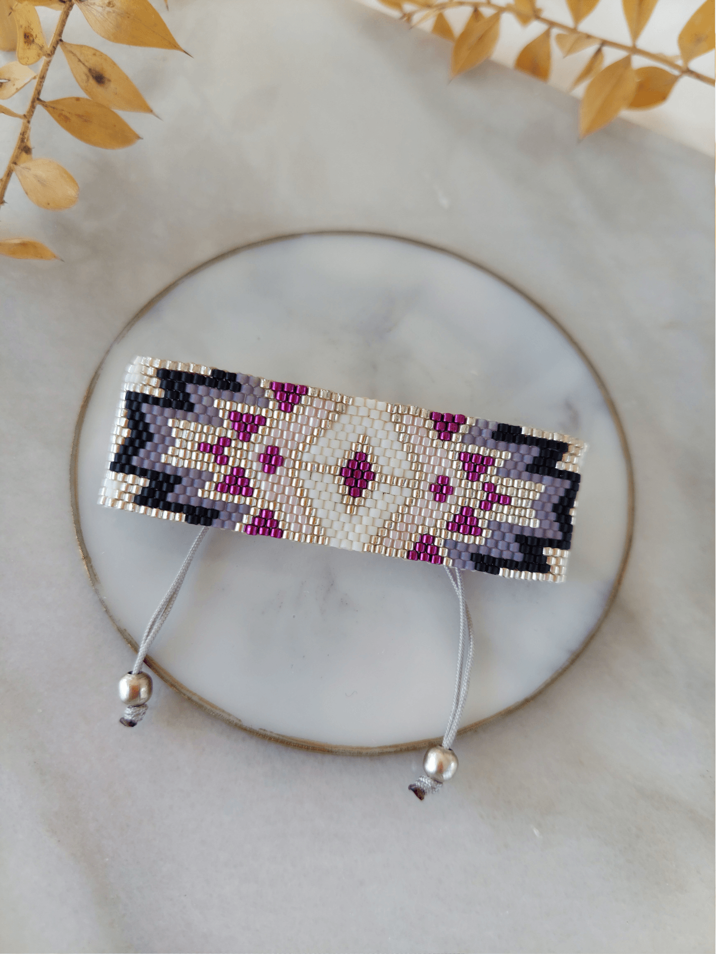 Mor & Gümüş Detaylı Etnik Motif Miyuki Bileklik