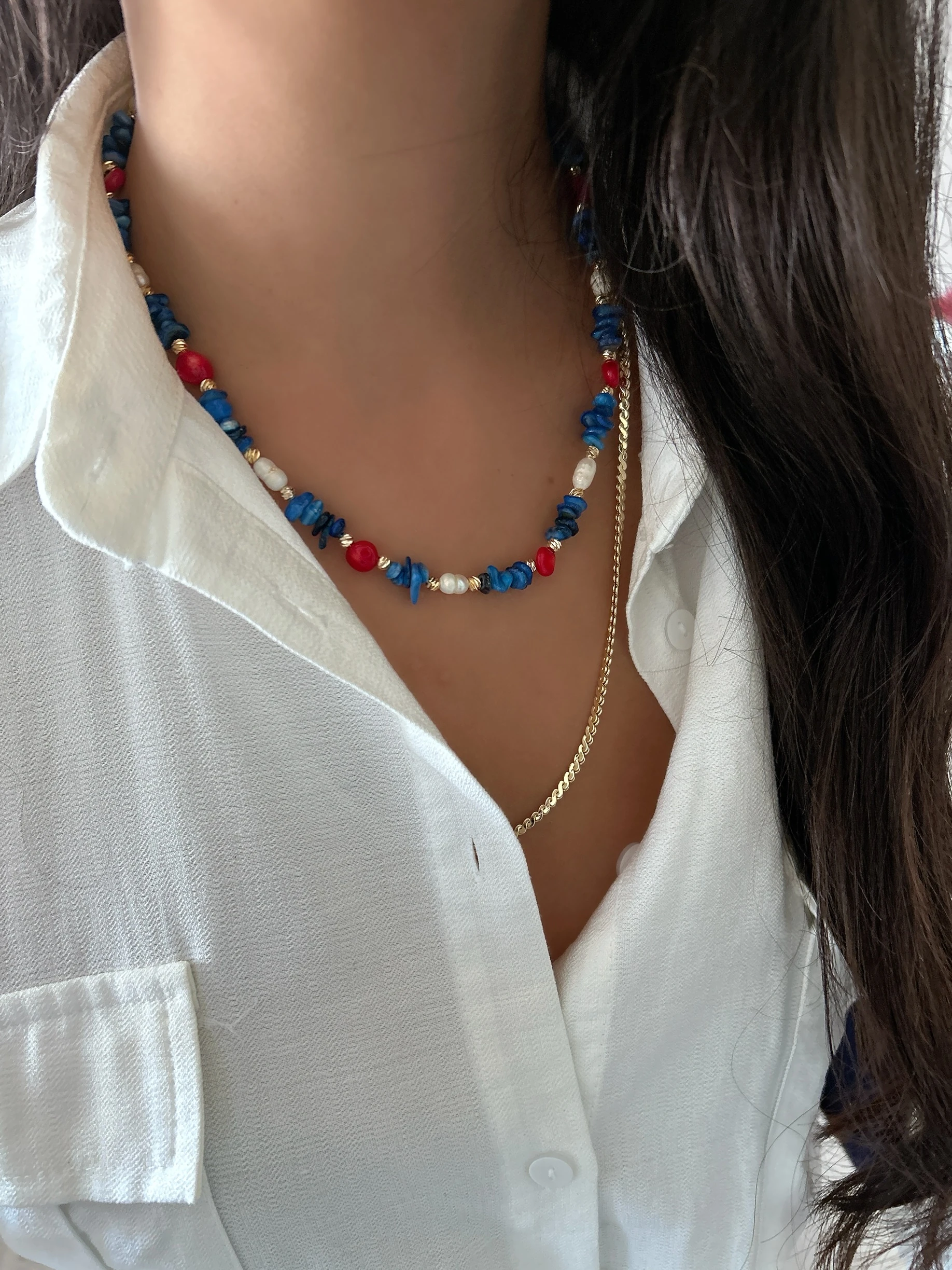 Ocean Elegance: Sedef, Barok İnci & Mercan Taşlı Lüks Kolye