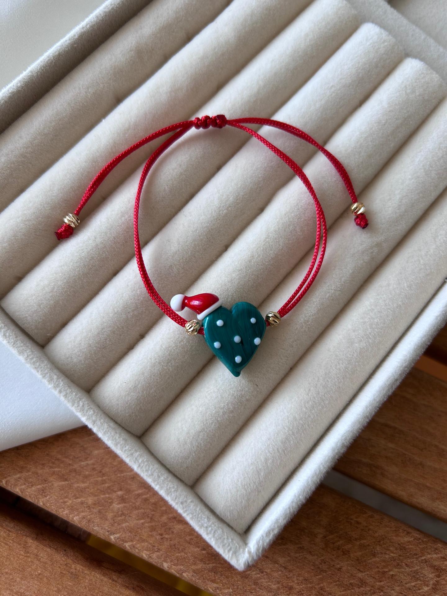 Murano Cam Şapkalı Yeşil Kalp Yeni Yıl Konsept Bileklik