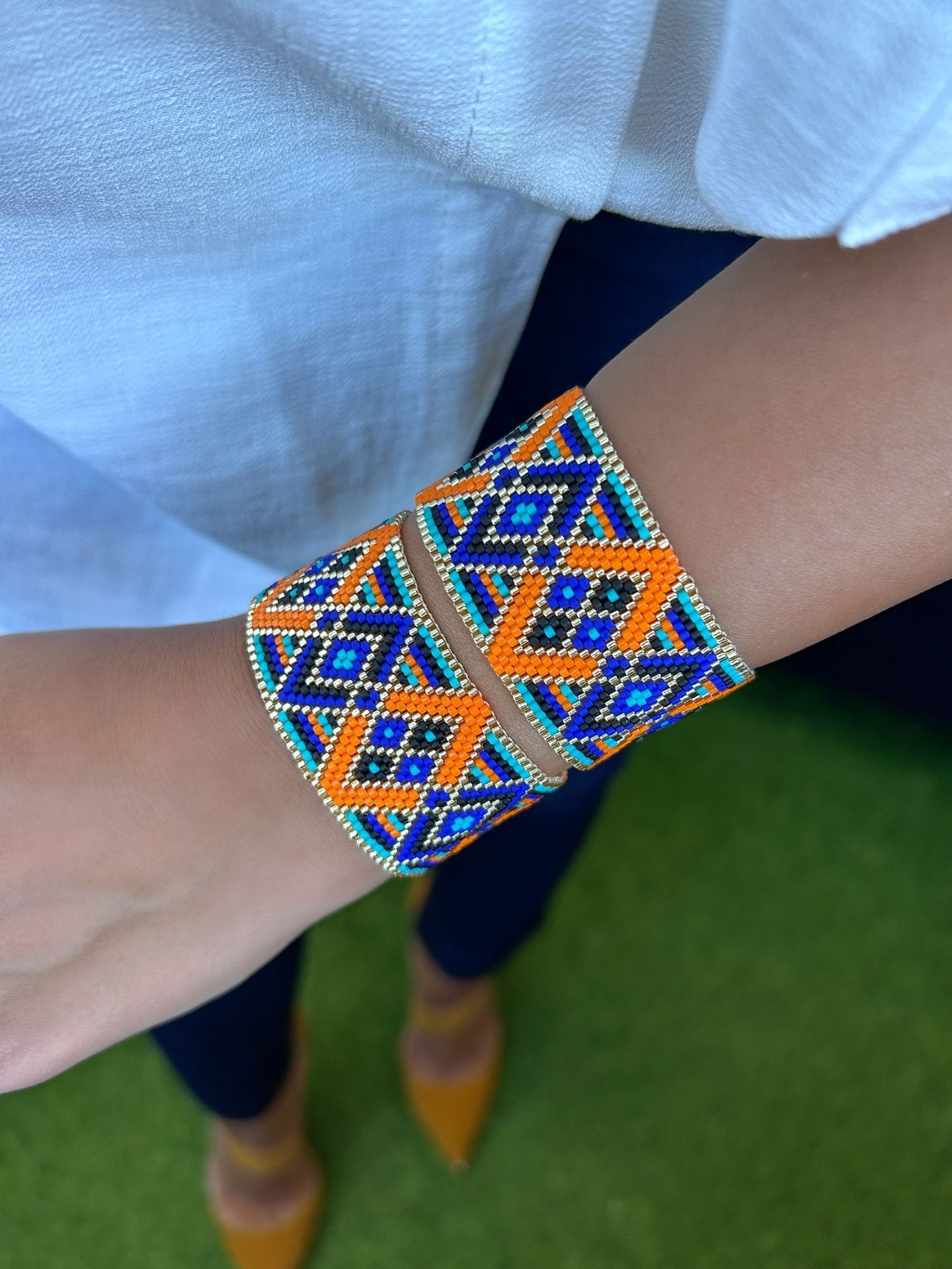 Tasarım Geometrik Desen Turuncu Miyuki Bileklik