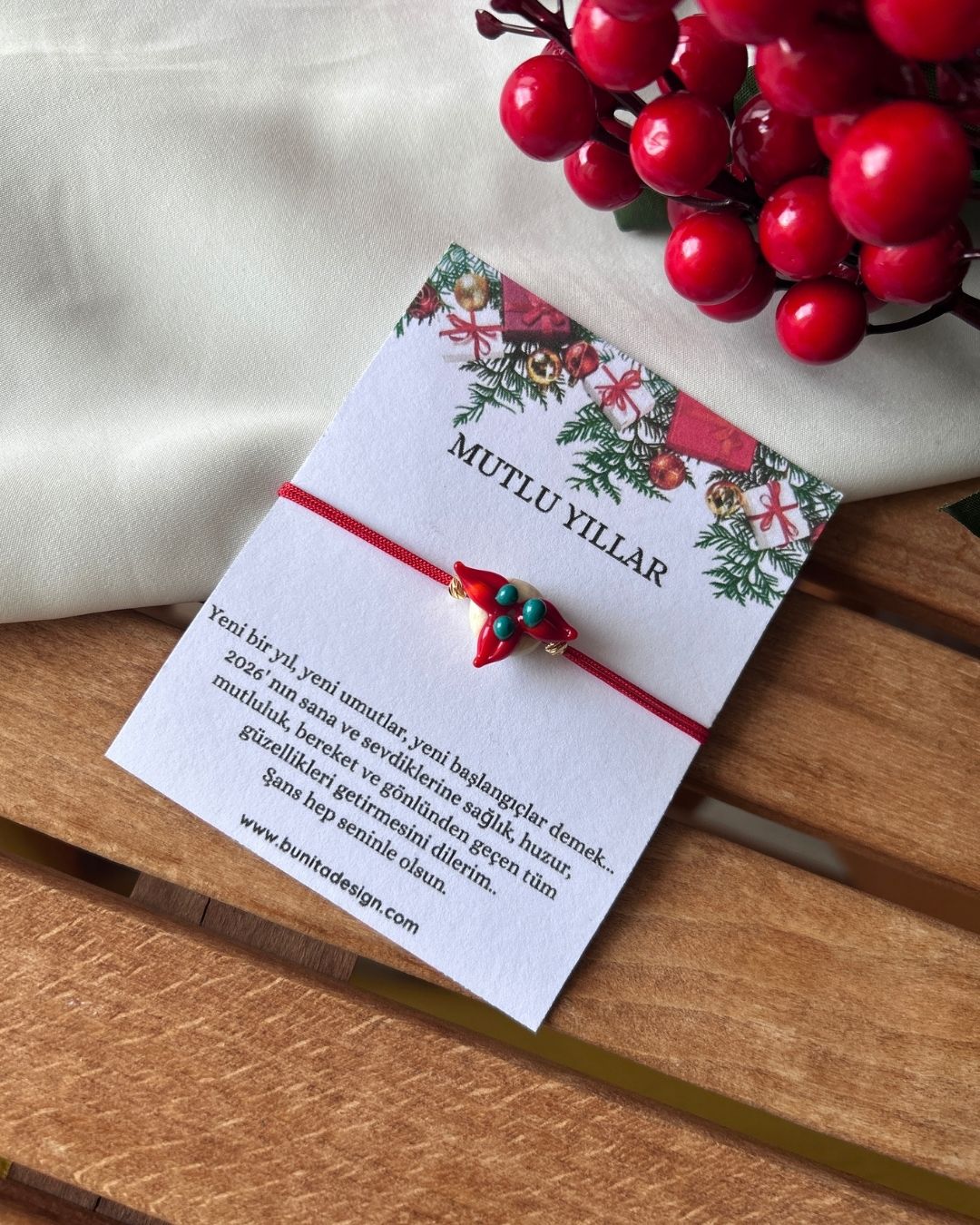 Murano Cam Kırmızı Kokina Yeni Yıl Konsept Bileklik