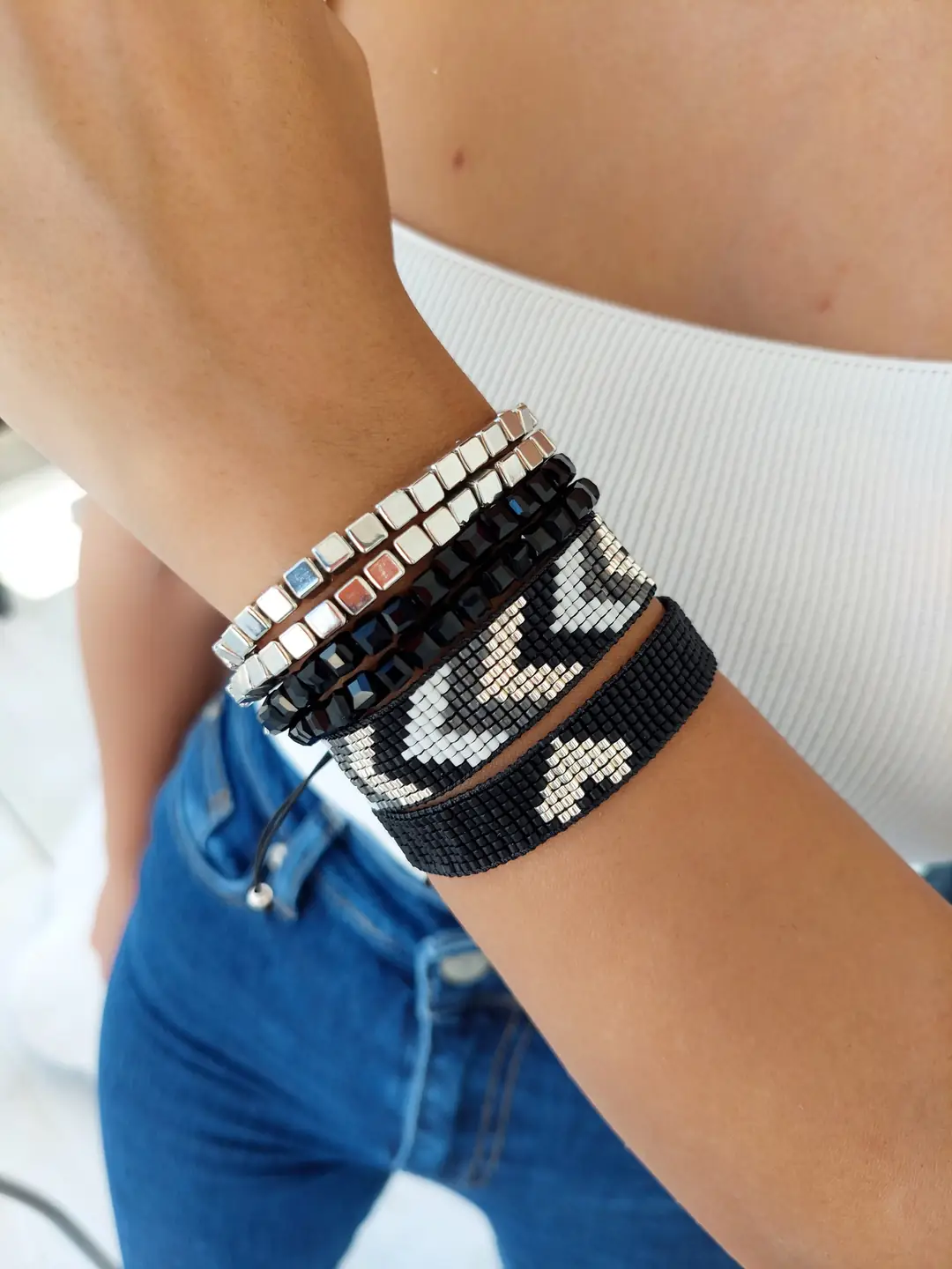 Kalp & Zikzak Motif Miyuki Bileklik Seti