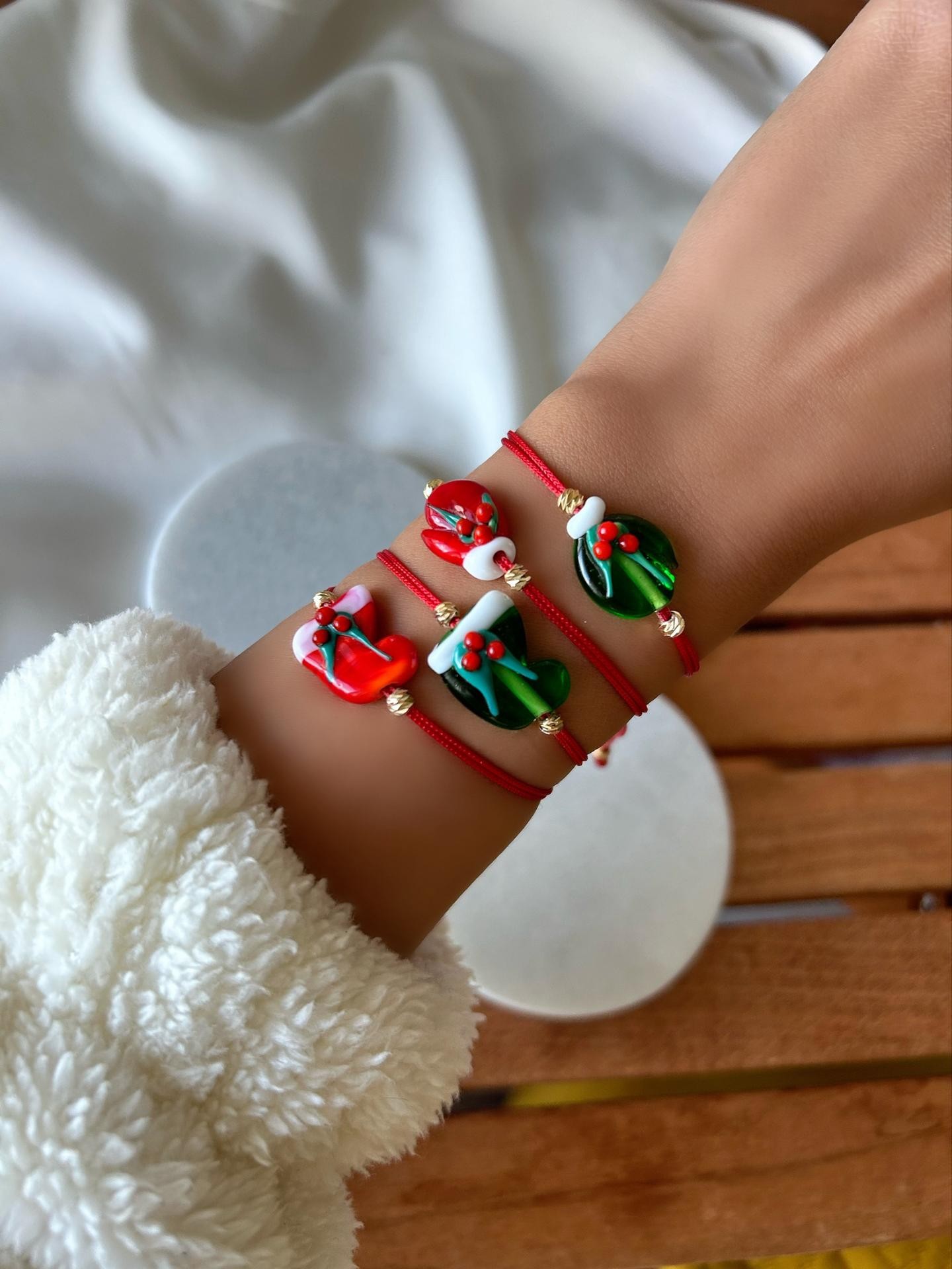 Murano Cam Yeşil Noel Çorap Yeni Yıl Konsept Bileklik