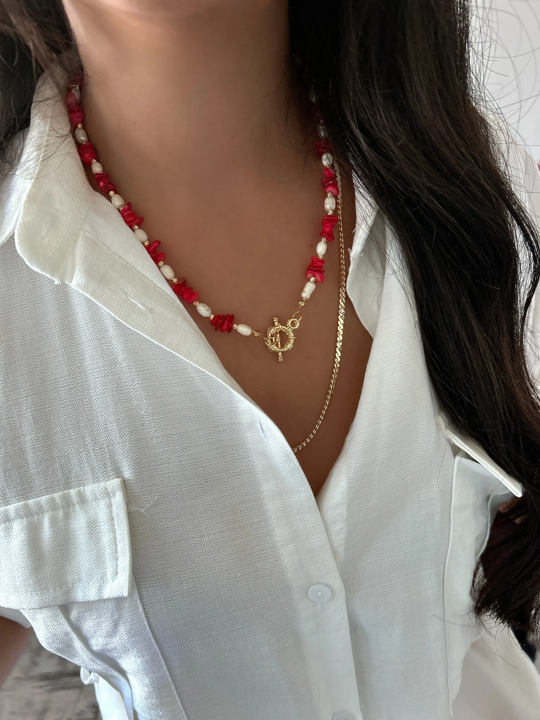 Aurora Luxe – Sedef ve Doğal İnci Taşlı Özel Tasarım Kolye