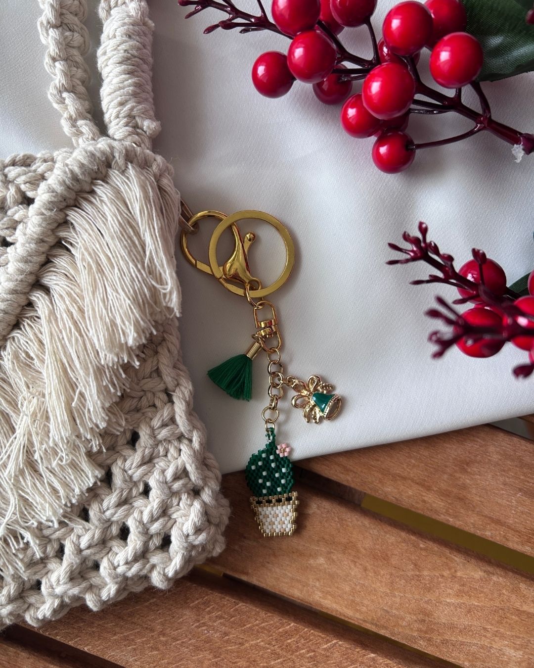 Kaktüs Motifli Miyuki Tasarım Anahtarlık & Çanta Charm