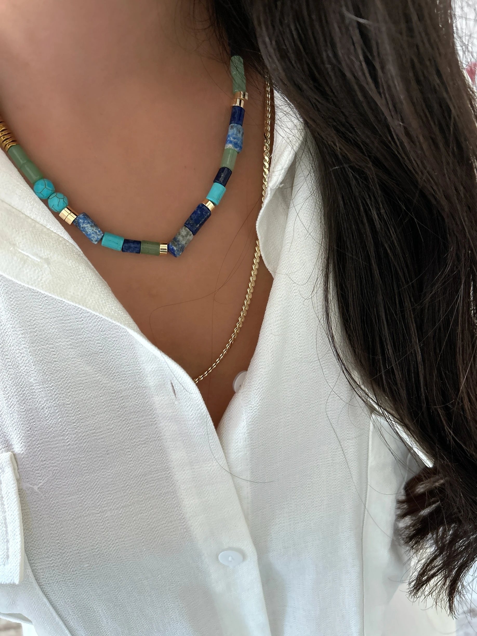 Blue Energy: Lapis, Turkuaz ve Aventurin Doğal Taşlı Özel Tasarım Kolye